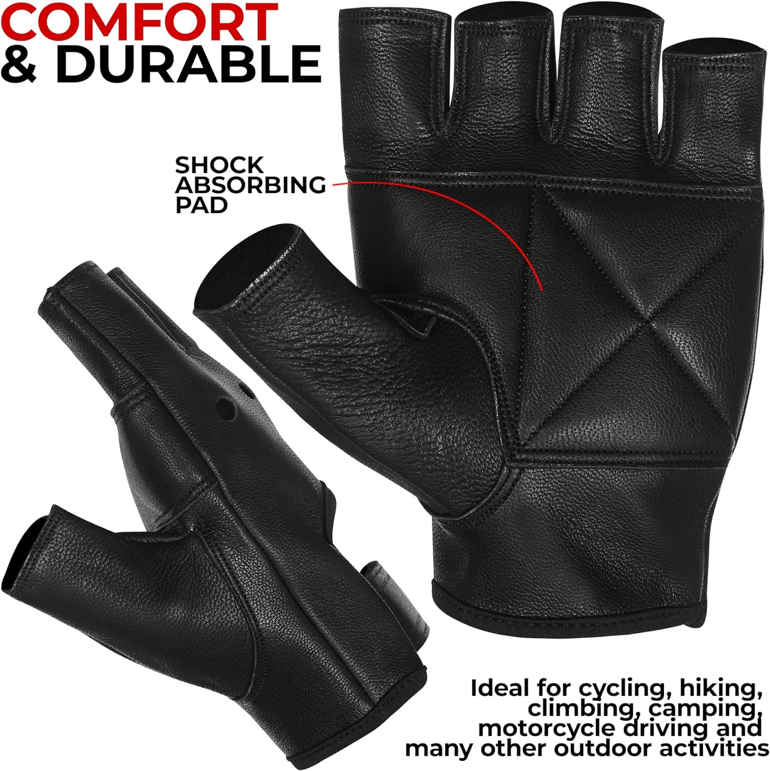 Leather Half Finger Cycling Wheelchair Gym Bus Driving Weight Lifting Glove image number 5
