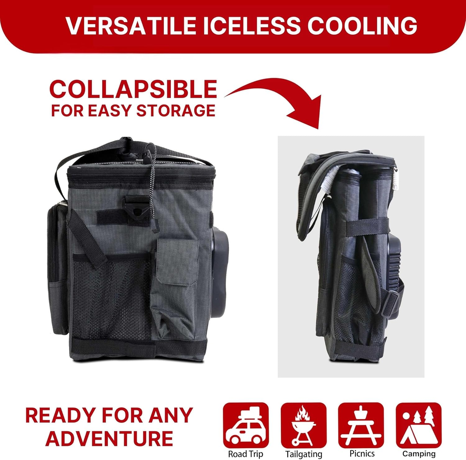 Koolatron 12V Electric Cool Bag,Thermoelectric Soft Cooler Bag,12 Volt DC Connection,Foldable Storage, Plug in Iceless Portable Picnic Bag, for Work Travel Vehicle Car, Truck, Gray/Black image number 6