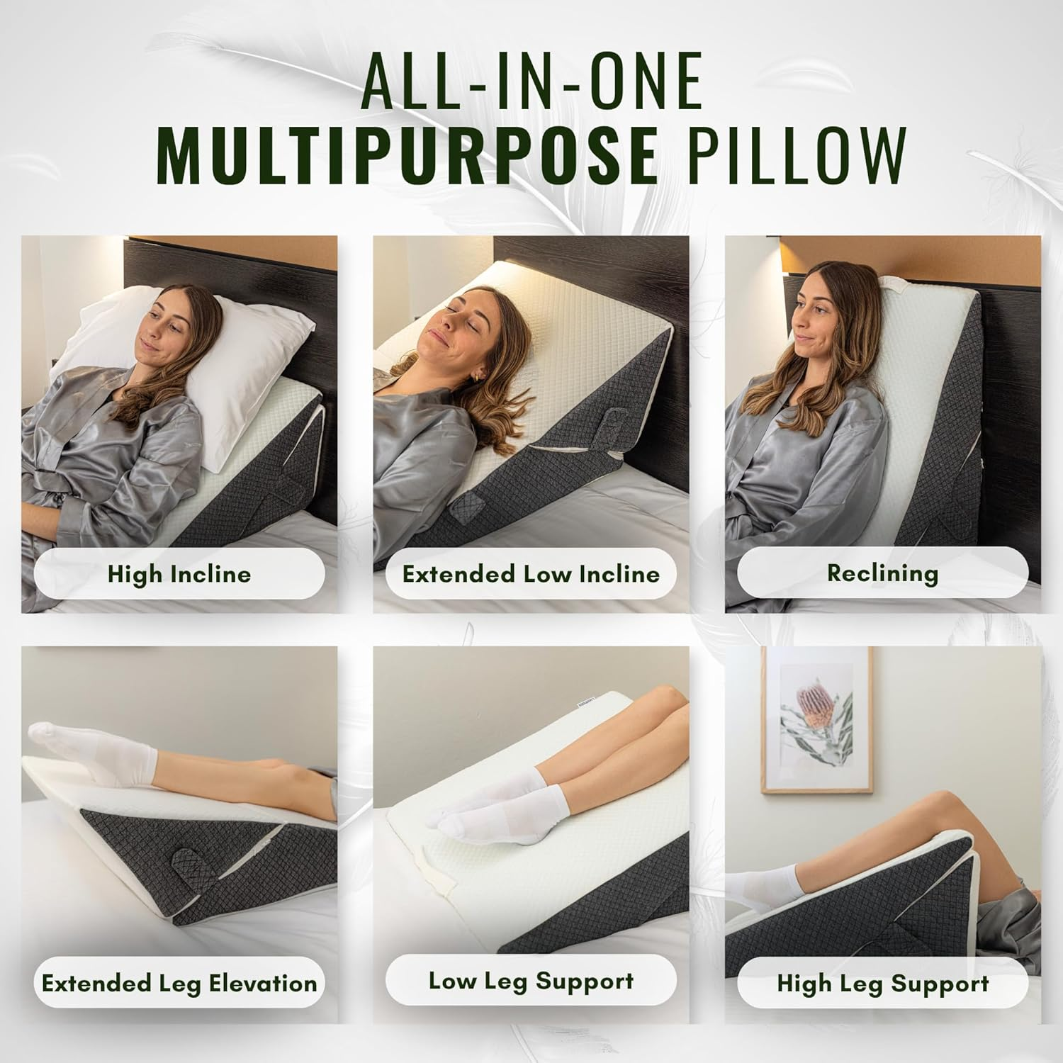 L&uuml;ndholm Wedge Pillow, Memory Foam with Bamboo Jacquard Cover, Orthopedic Bed Wedge for Back, Leg, Knee Support, Pain, Surgery, Reading image number 6