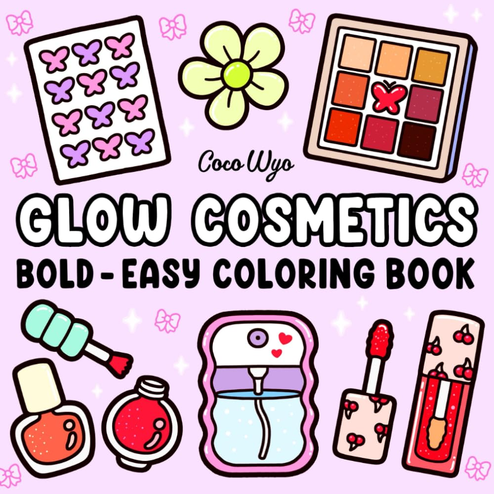 Glow Cosmetics: Coloring Book for Adults and Kids, Bold and Easy, Simple and Big Designs for Relaxation Featuring Cosmetic Items, Makeup, and Skincare Products image number 4