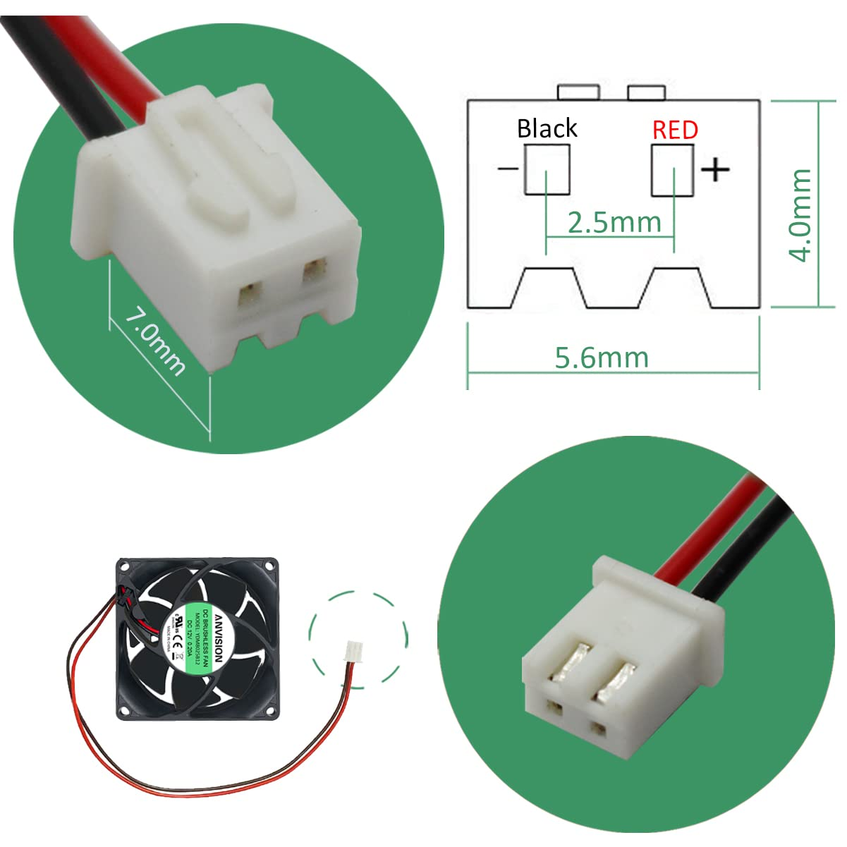 ANVISION 80Mm X 25Mm DC 12V Brushless Cooling Fan, Dual Ball Bearing, 2-Pin image number 5