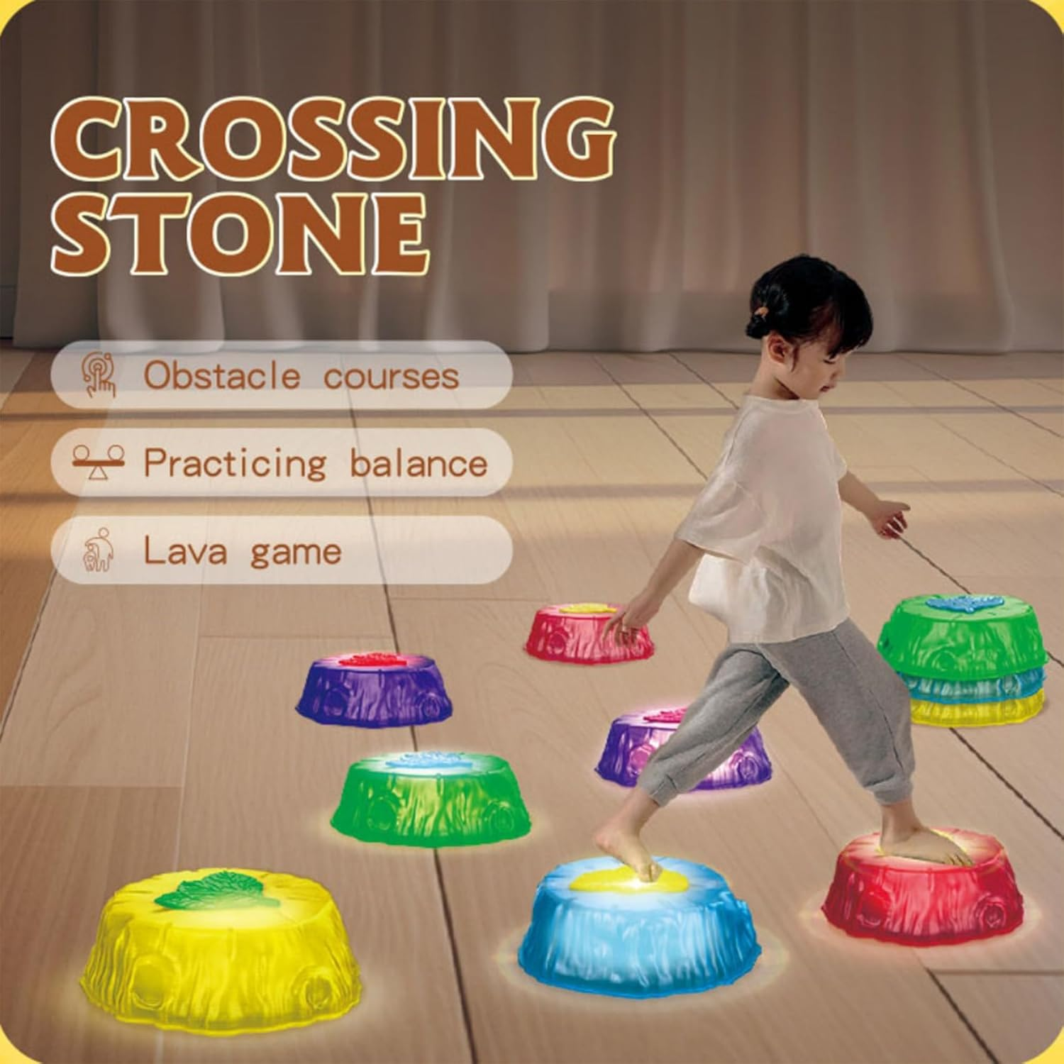 Light up Stepping Stones for Kids, Light up Musical Stepping Stones, Light up Stepping Stones for Toddlers, Light up Musical Stepping Stones for Kids, Non-Slip Balance Stepping Stones Kids (6Pcs) image number 1