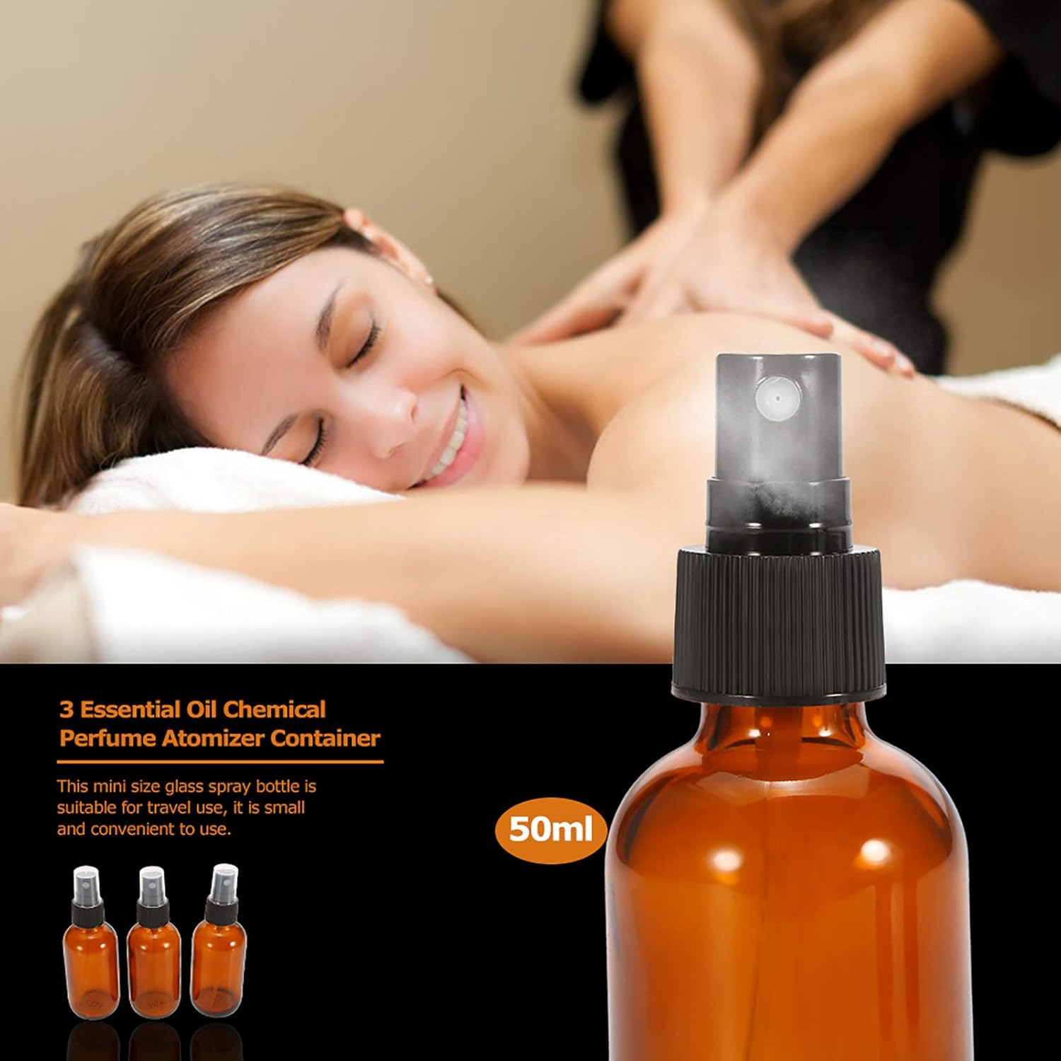 Amber Glass Spray Bottle Black Fine Mist Sprayer 50Ml Pack of 3 Essential Oil Chemical Perfume Atomizer Container image number 5