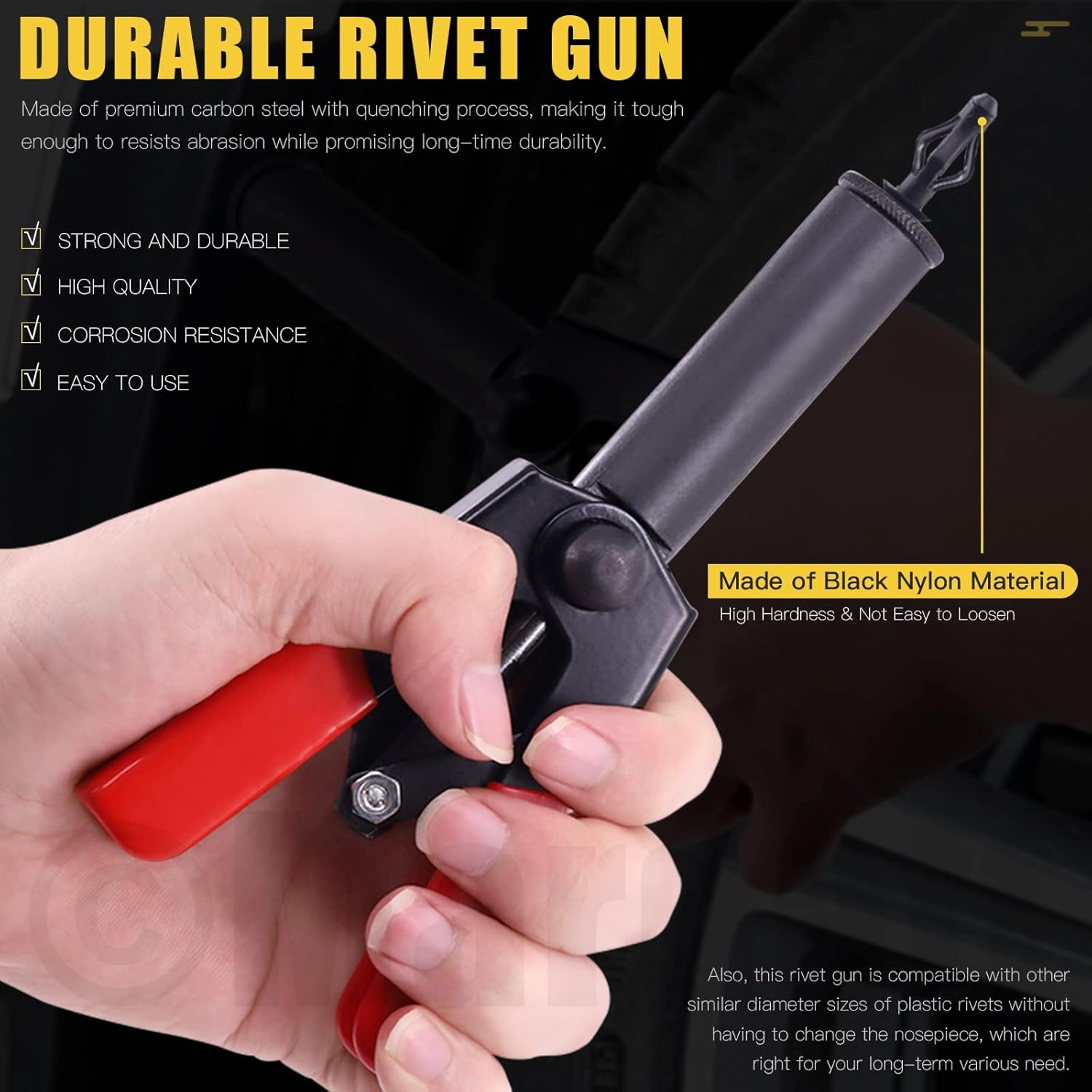 Mardatt 92 Pcs 6 Sizes Nylon Blind Rivets Assortment Set with Plastic Rivet Gun Set and Bonus Fastener Removal Tool for Automotive and More image number 1