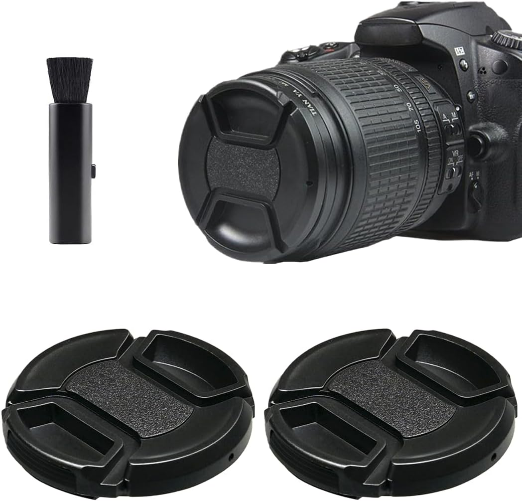 Lens Caps, 2 Pieces Front Lens Cap, Universal Lens Cap, Lens Cap Holder,With 1 X Lens Brush,Compatible Universal Lens Cap for Cameras with 58Mm Lens - Black image number 3