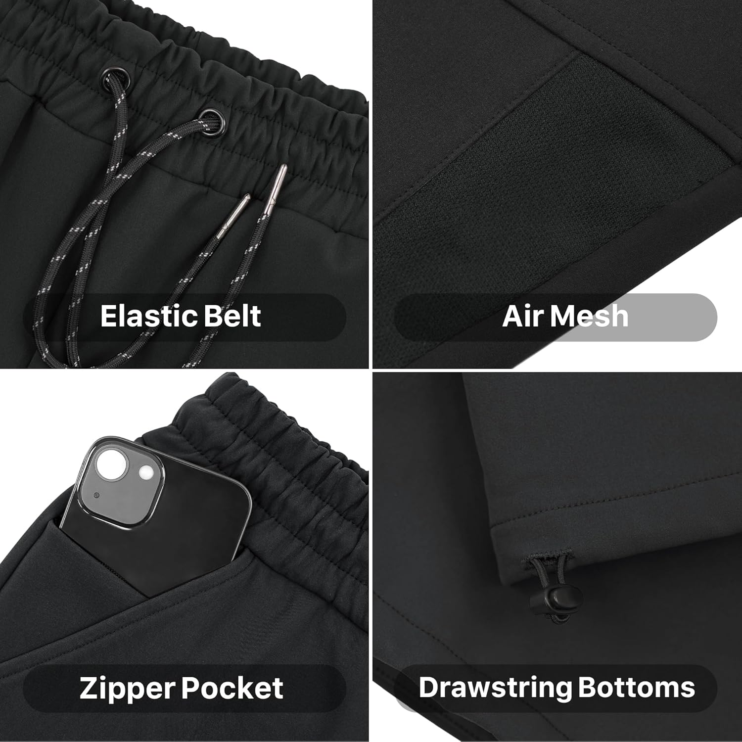 BROKIG Mens 3PT Hiking Softshell Pants,Waterproof Casual Fleece Functional Traveling Walking Pants Outdoor Trousers with Mesh Zipped Pockets image number 3