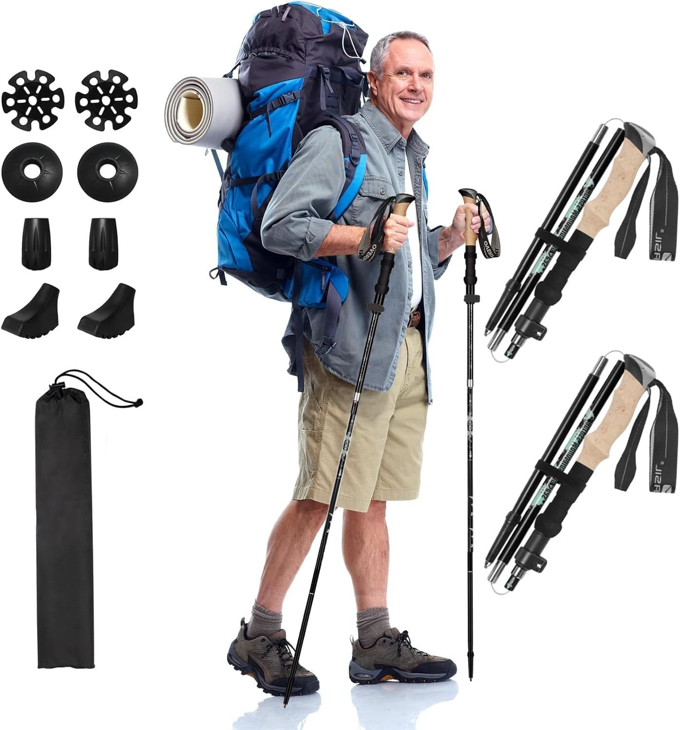 Dsocool Collapsible Trekking Poles - Lightweight Folding Hiking Poles for Women Men - Walking Sticks for Hiking - Adjustable with Quick Flip Lock & All Terrain Accessories - Set of 2 image number 5