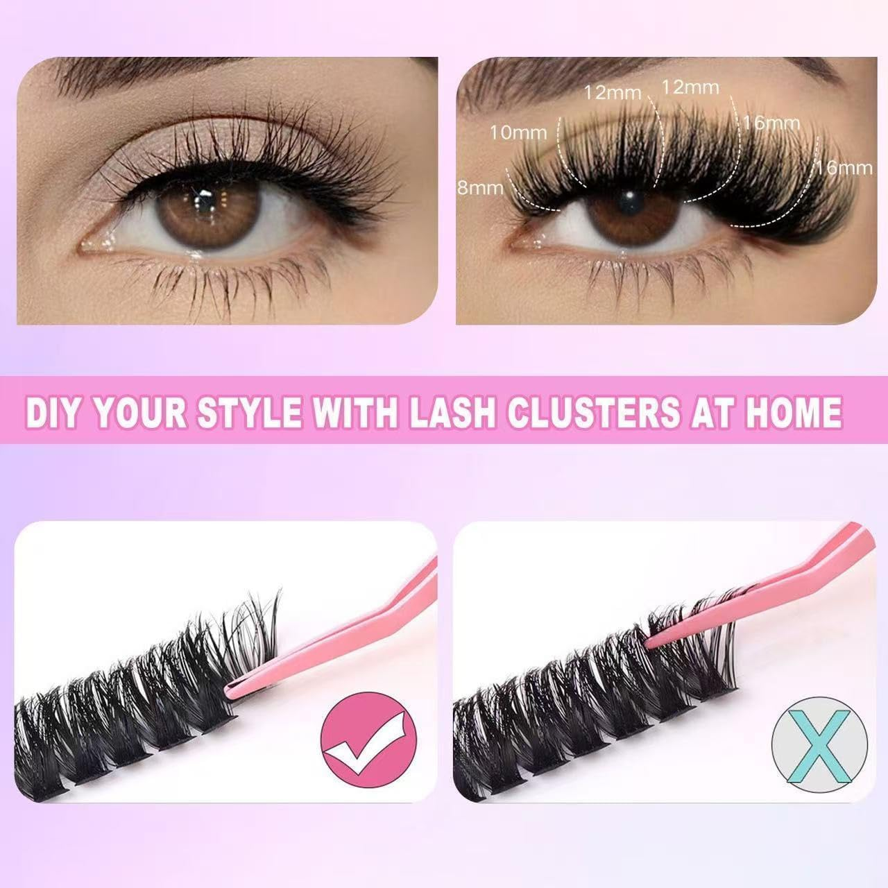 SIISTAS Individual Eyelashes 80D+100D+120D Cluster Lashes DIY Eye Lashes Fluffy Russian Eyelashes Extensions 8-16MM Volume Lash Clusters D Curl Durable Eyelash Clusters for Girls and Women(B07)