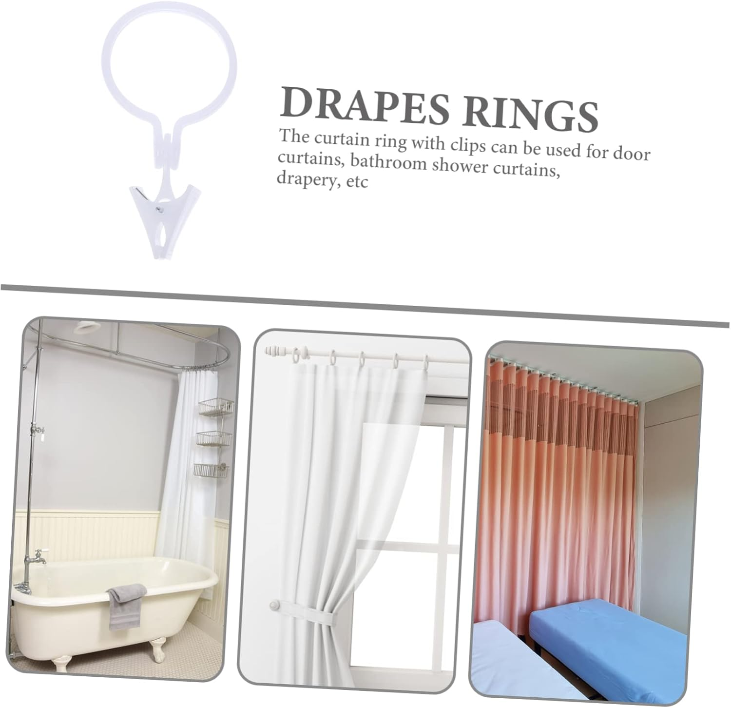 80Pcs White Curtain Rings Clips Adjustable Shower Curtain Rings Sturdy Window Drapery Clips Household Rod Accessories for Bathroom and Home Use image number 2