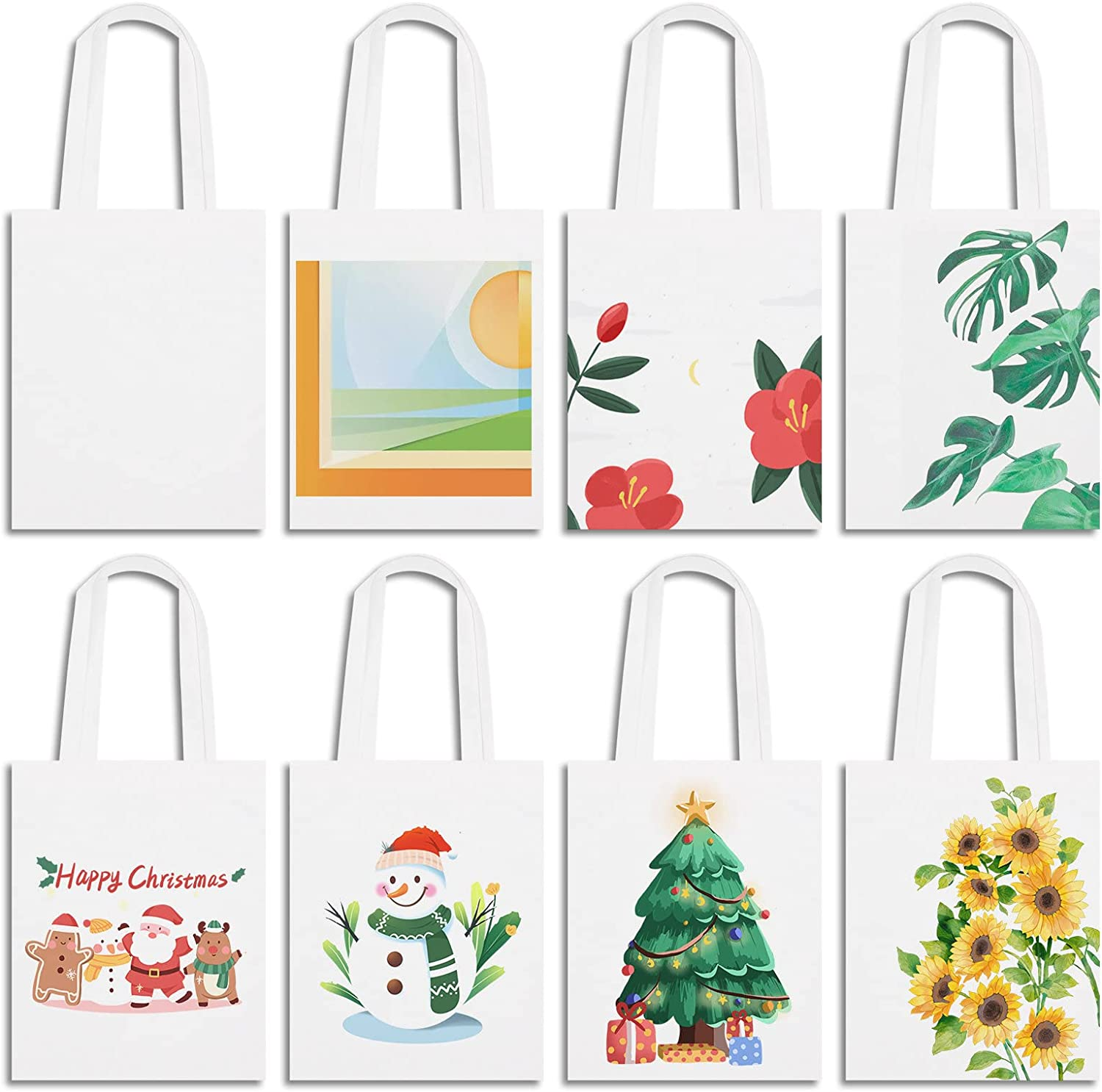 8 Pieces Craft Canvas Bag Sublimation Polyester Screen Printing Blank Canvas Tote Bag Reusable Grocery Bags Durable Bag for Creative DIY Funs, Crafting and Embroidering（Creamy White） image number 1
