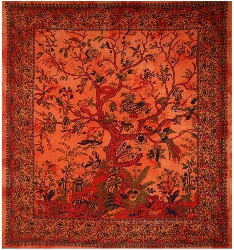 THE ART BOX Tapestry Green Tree of Life Wall Hanging Psychedelic Tapestries Indian Cotton Twin Bedspread Picnic Sheet Wall Decor Blanket Wall Art Hippie Bedroom D&eacute;cor (Medium, 60X54 Inch)