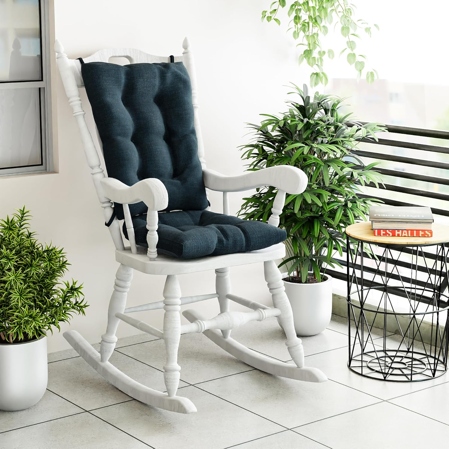 The Gripper Twill Jumbo XL Non-Slip Rocking Chair Cushion Set with Thick Padding, Includes Seat Pad & Back Pillow with Ties for Indoor Living Room Rocker, 17X17 Inches, 2 Piece Set, Sapphire - Mastic Green image number 7