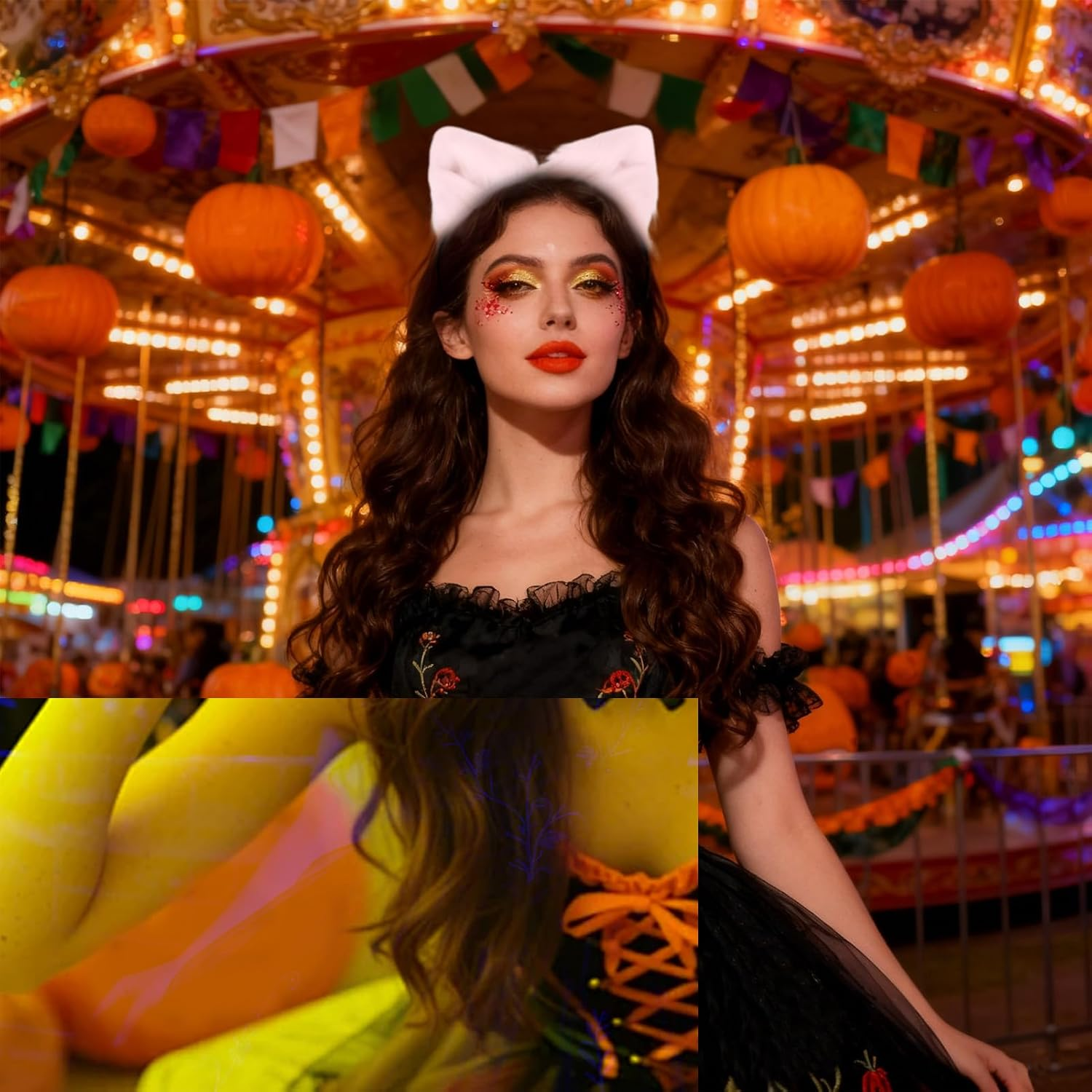 Cat Ears Headband Wolf Fox Tail Set Handmade Animal Cosplay Costume Faux Fur Headdress Party Accessories(Pink) image number 1