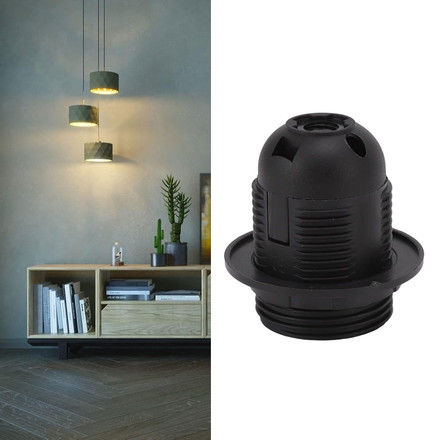 E27 Lamp Holder, High Temperature Resistance 10Pcs Safe to Use E27 Light Base Socket for Restaurant Lamp (Black) image number 3