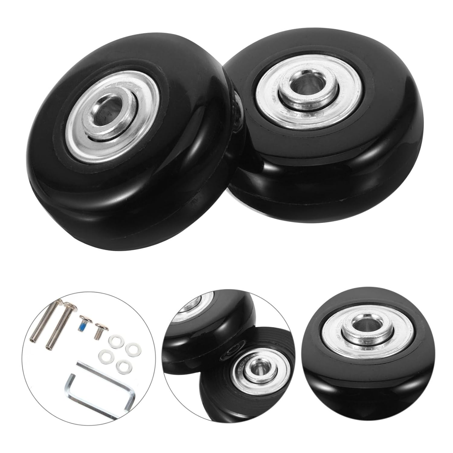 FELTECHELECTR 2Pcs Black 45X18Mm Universal Suitcase Replacement Wheels Kit with Swivel Bearings for Travel Luggage and Suitcase Wheel Repair Accessories image number 3
