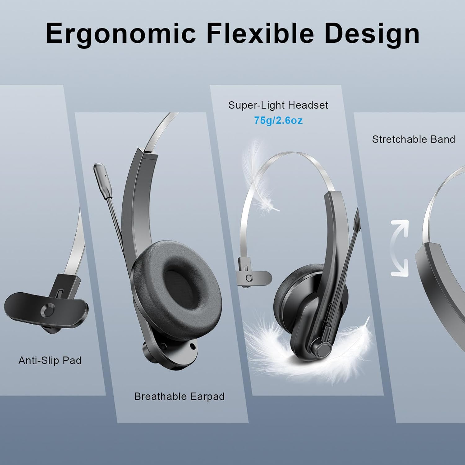 LICAEVEY Bluetooth Headset with USB Dongle, Noise Cancelling Mic, 50 Hours Battery, Single Ear Wireless Headset for Truckers Driving Office image number 6