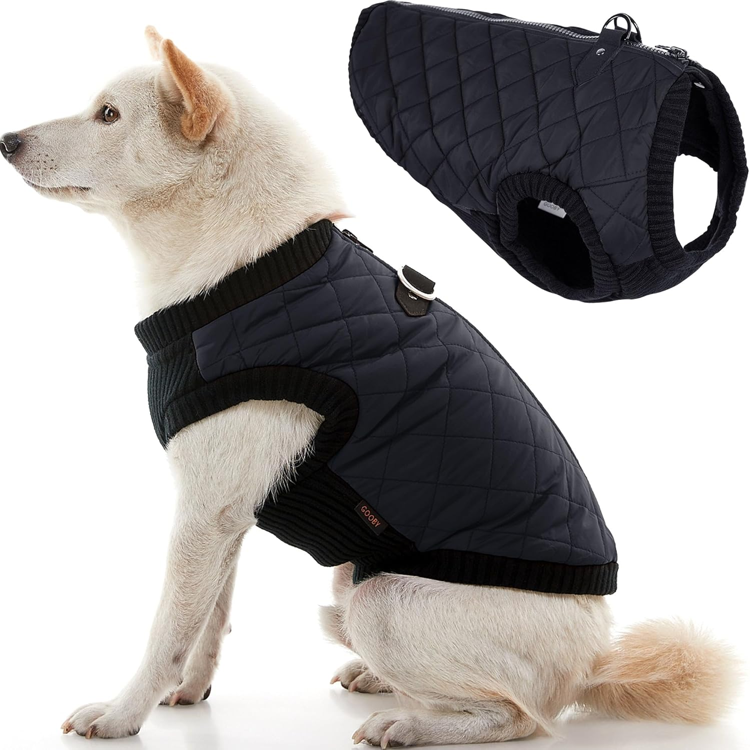 Gooby Fashion Vest Dog Jacket - Black, X-Small - Warm Zip up Bomber Vest with Dual D Ring Leash - Winter Water Resistant Small Dog Sweater image number 5
