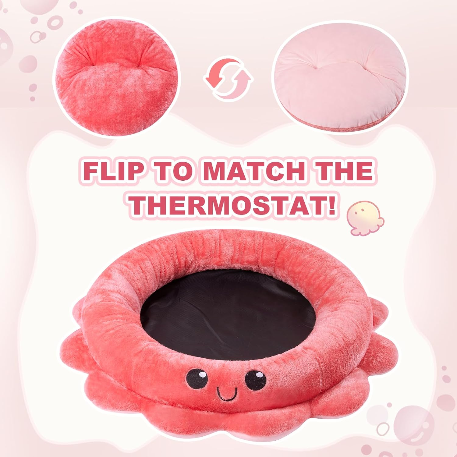 Jiupety Cute Calming Dog Beds Clearance for Large Dogs, Anxiety Bolster Dog Bed with Octopus Shape, Pink, Red, Boho, round Pet Bed Cat with Removable Cushion image number 5