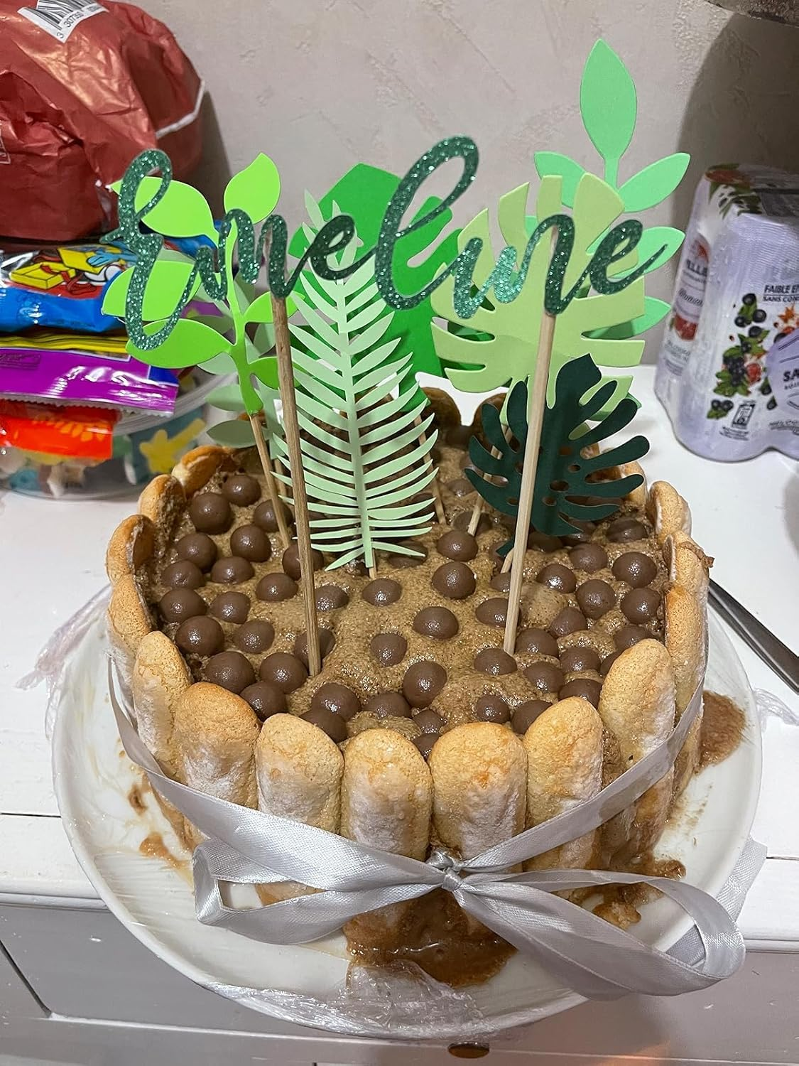 Jevenis Tropical Leaves Cake Topper for Wedding, Green Palm Leaf for Jungle Theme Birthday Party Decor, Safari Decor