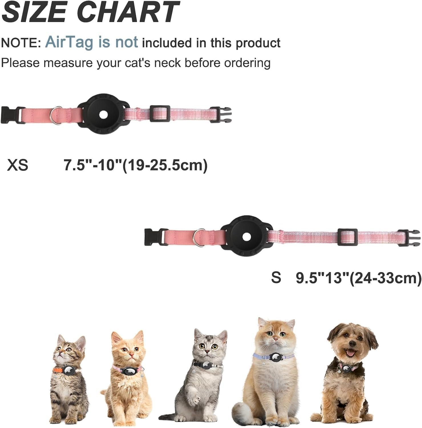 HHXWAN Airtag Cat Collar, Integrated GPS Cat Collar with Apple Air Tag Holder, QR Code Name Tag, Cat ID Tag Personalized Cat Collars for Girl Boy Cats, Kittens and Puppies