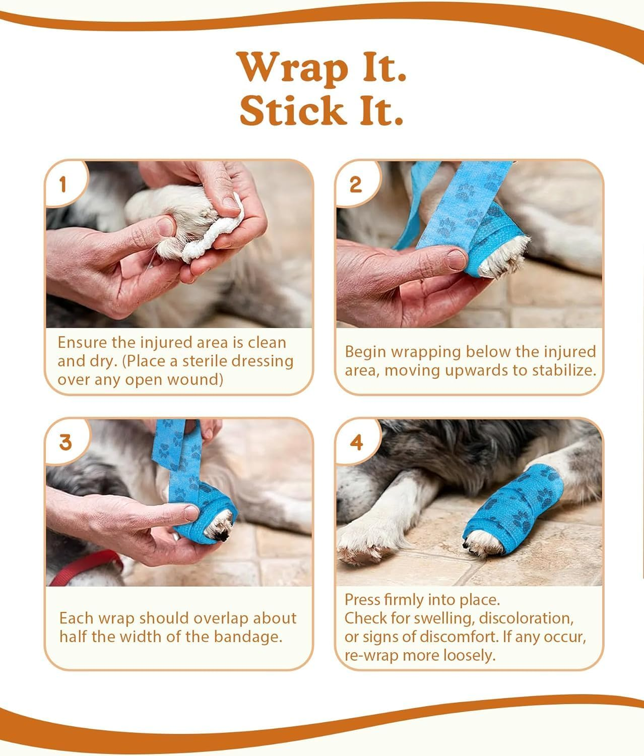 Walquicks 12 Rolls Pet Self Adhesive Bandage, 4 Colors Vet Wrap Bulk, Soft Breathable Vet Pet Wraps, Breathable, Elastic, for Cats, Dog, Horse, Pet and Others Waterproof Self Adherent Bandage image number 5