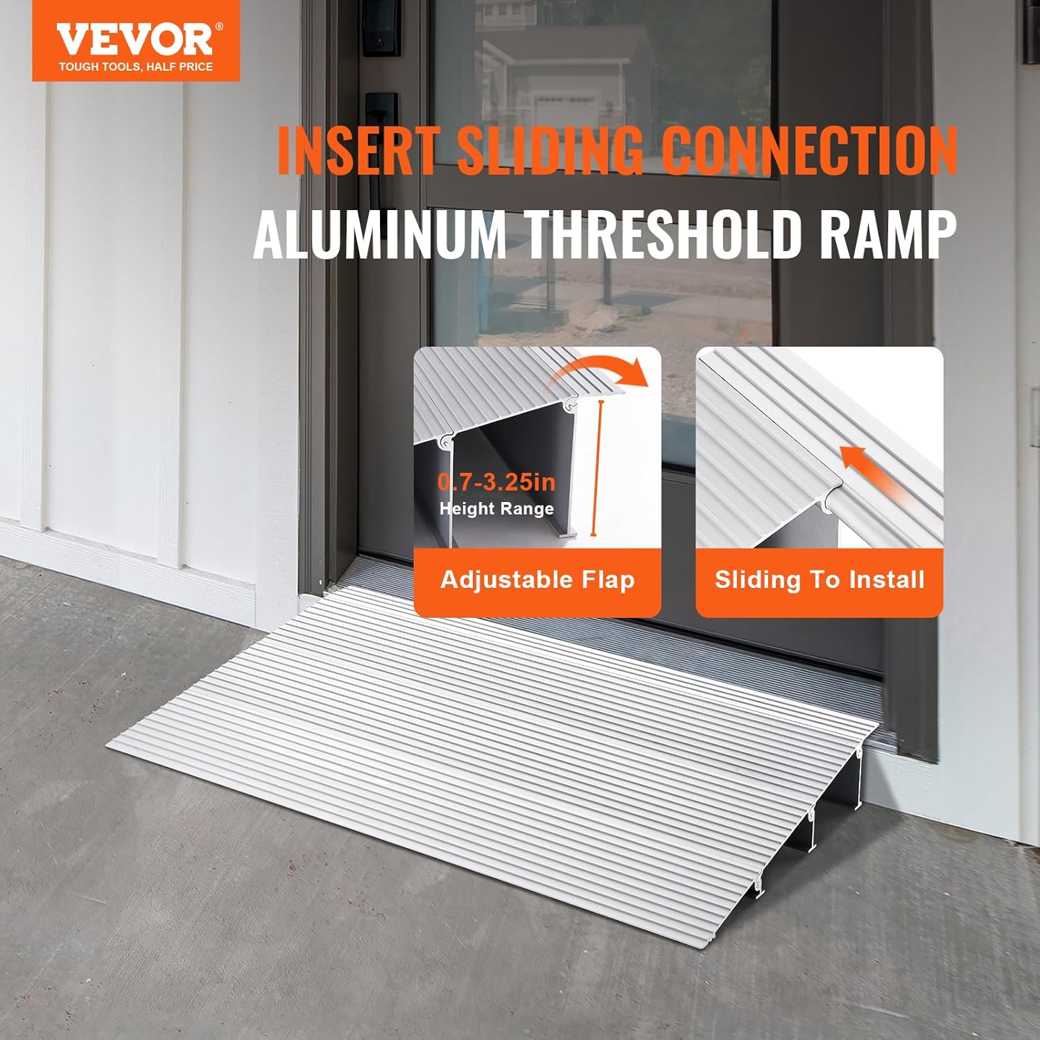 VEVOR Door Threshold Ramp, 3" Rise, 800 Lbs Load Capacity, for Wheelchairs, Aluminum, Adjustable Modular for Doorways, Scooters, Power Chairs image number 6