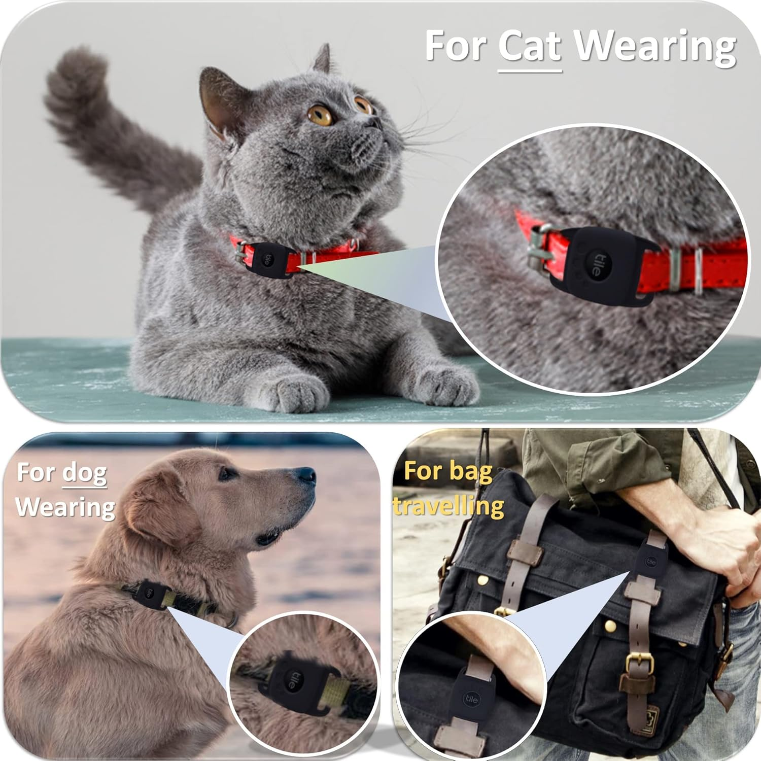 2 Packs Silicone Case for Tile Mate 2022,Mate 2024 Tag for Pet,Cat,Dog Collar,Tracker Cover Accessories, Stable,Safe Finder Holder for Bag (Black) - 2 Pack Drak Gray Case image number 4