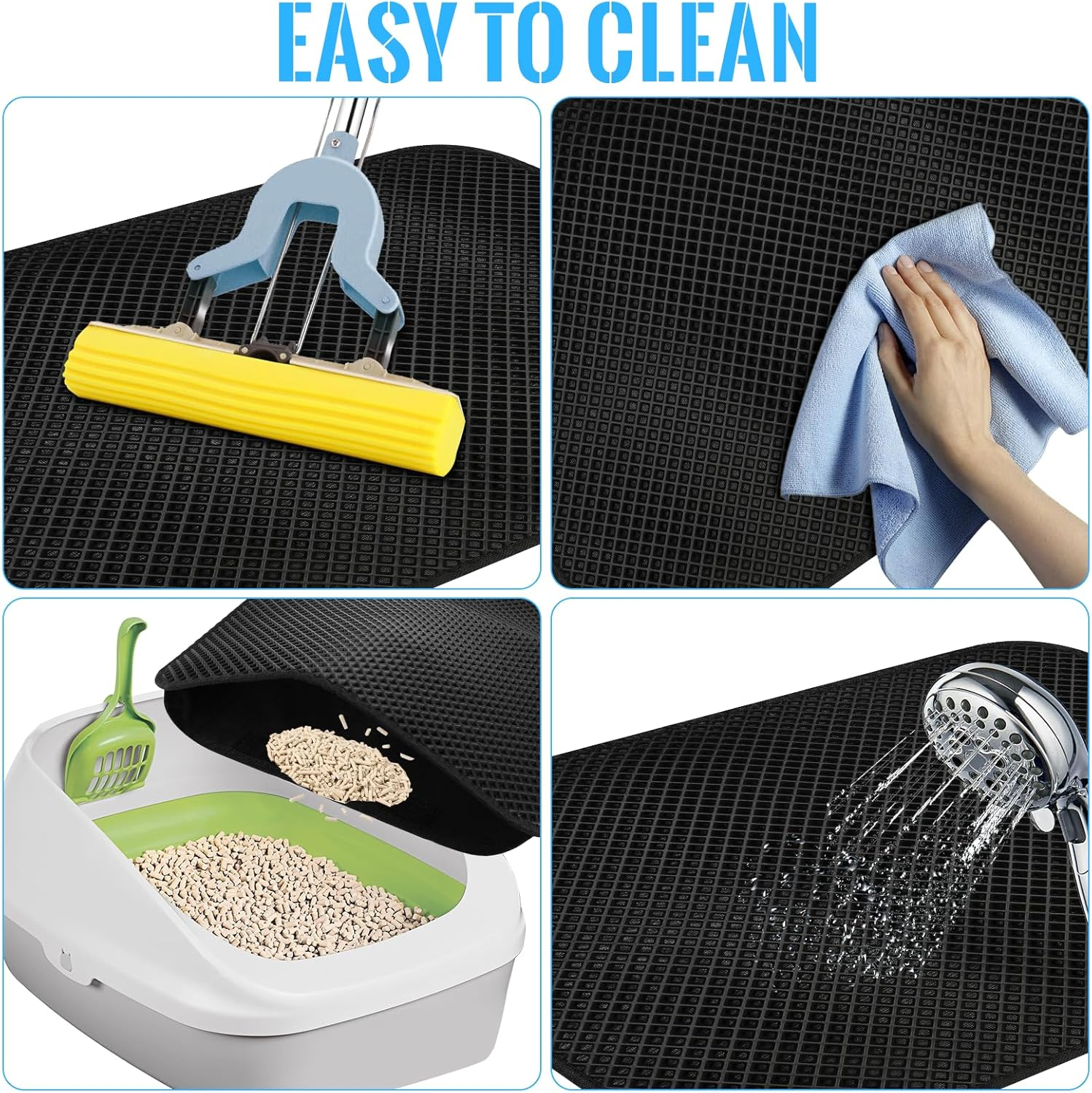 Cat Litter Tray Mat, 46 X 60 Cm Honeycomb Design Cat Litter Mat, Waterproof Double Mat Cat Litter Tray, Foldable Cat Litter Mat, Cat Litter Mat, Black image number 3