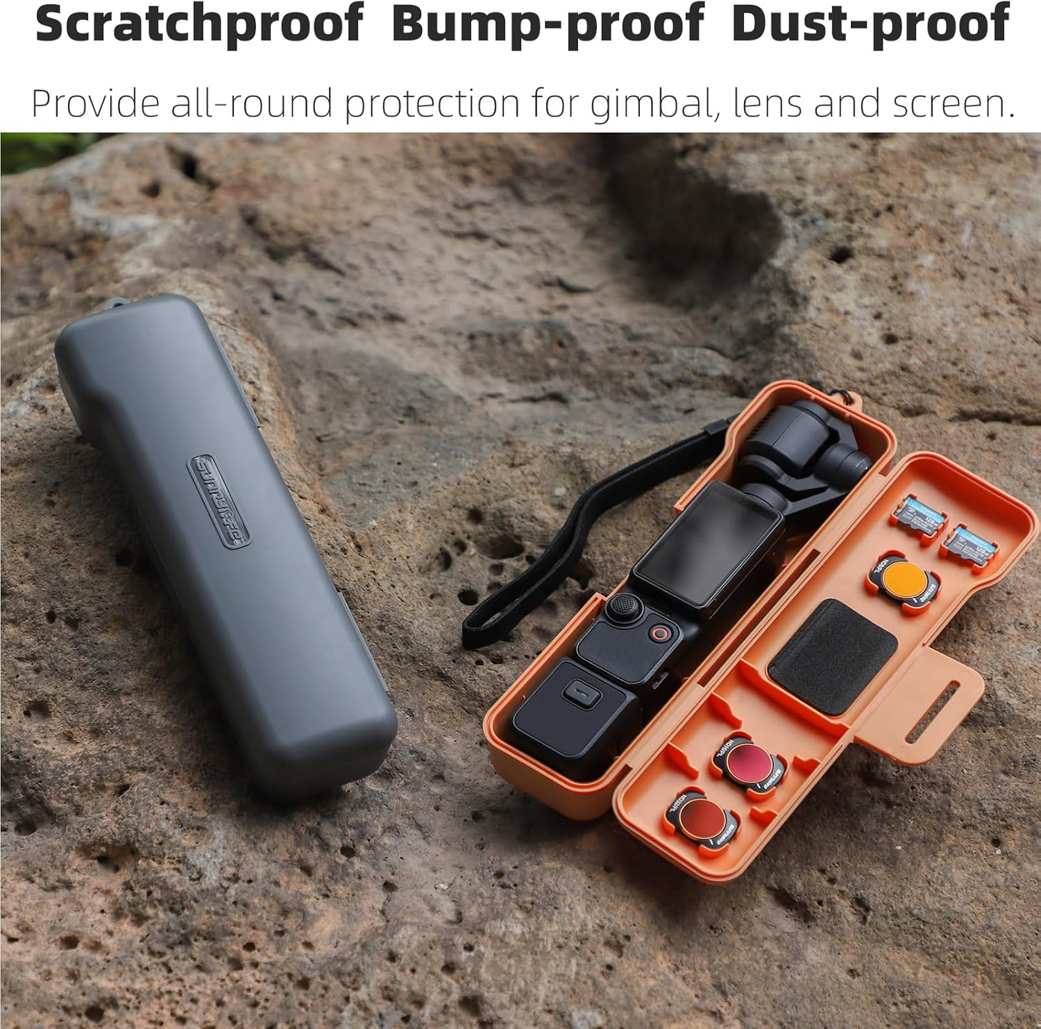 Travel Waterproof Case for DJI Osmo Pocket 3 Creator Combo Accessories, with 3 Magnetic Cpl/Nd Filter Storage Slots and 2 Storage Card Slots, with Wrist Strap (Orange) image number 1