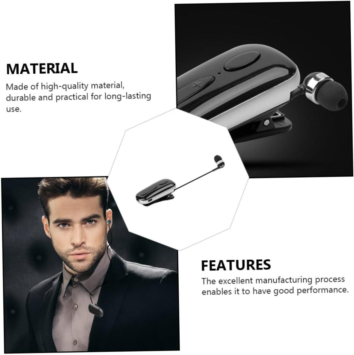 KALLORY Retractable Wireless Earbuds for Sports Clip-On Design Noise Cancelling Comfortable Fit for Running and Cycling Black image number 2