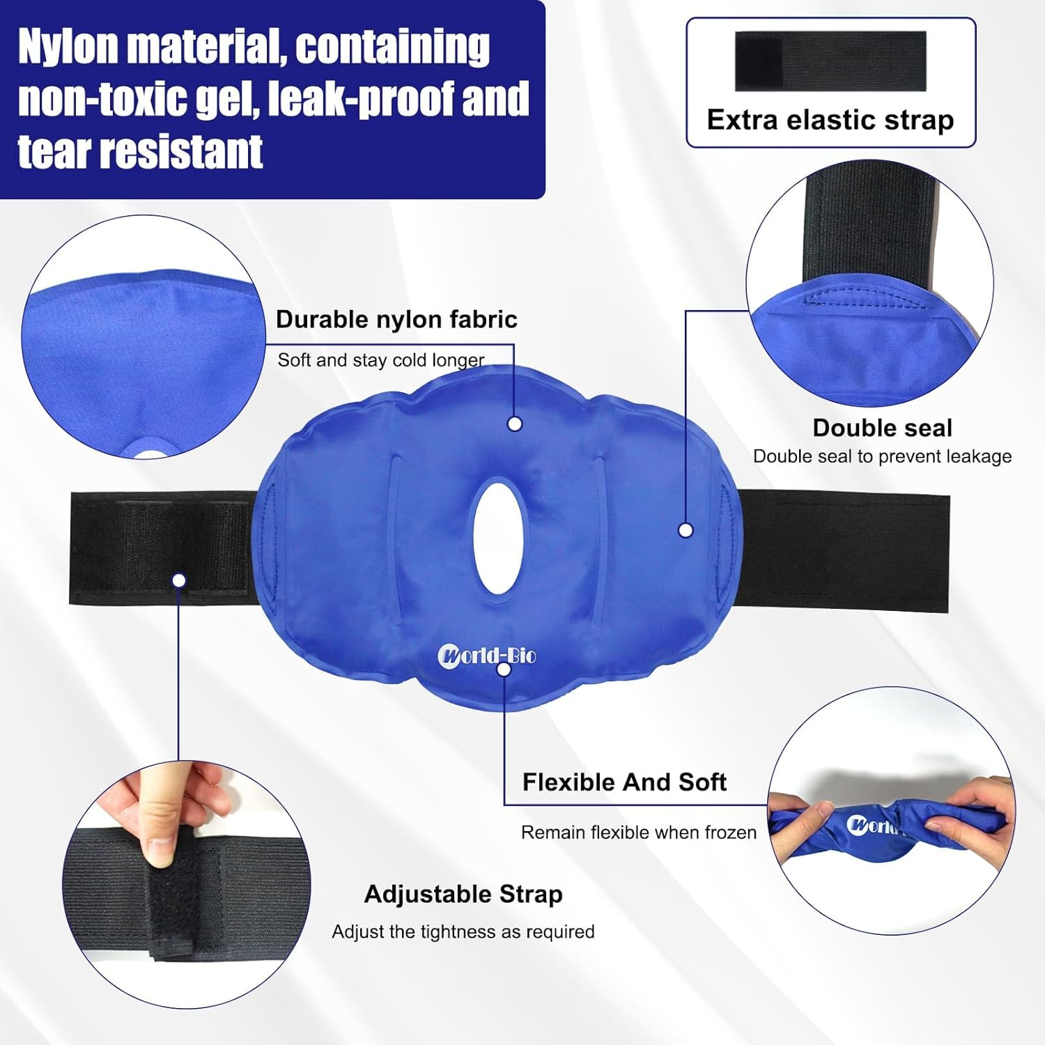 WORLD-BIO Knee Ice Packs for Injuries Reusable Gel Ice Pack for Knee Replacement, 2 Ice Wrap Cold Compression for Knee Pain Relief, Post-Surgery Recovery, Contusion, Sprains, Inflammation, 9.8" X 6.5" image number 2