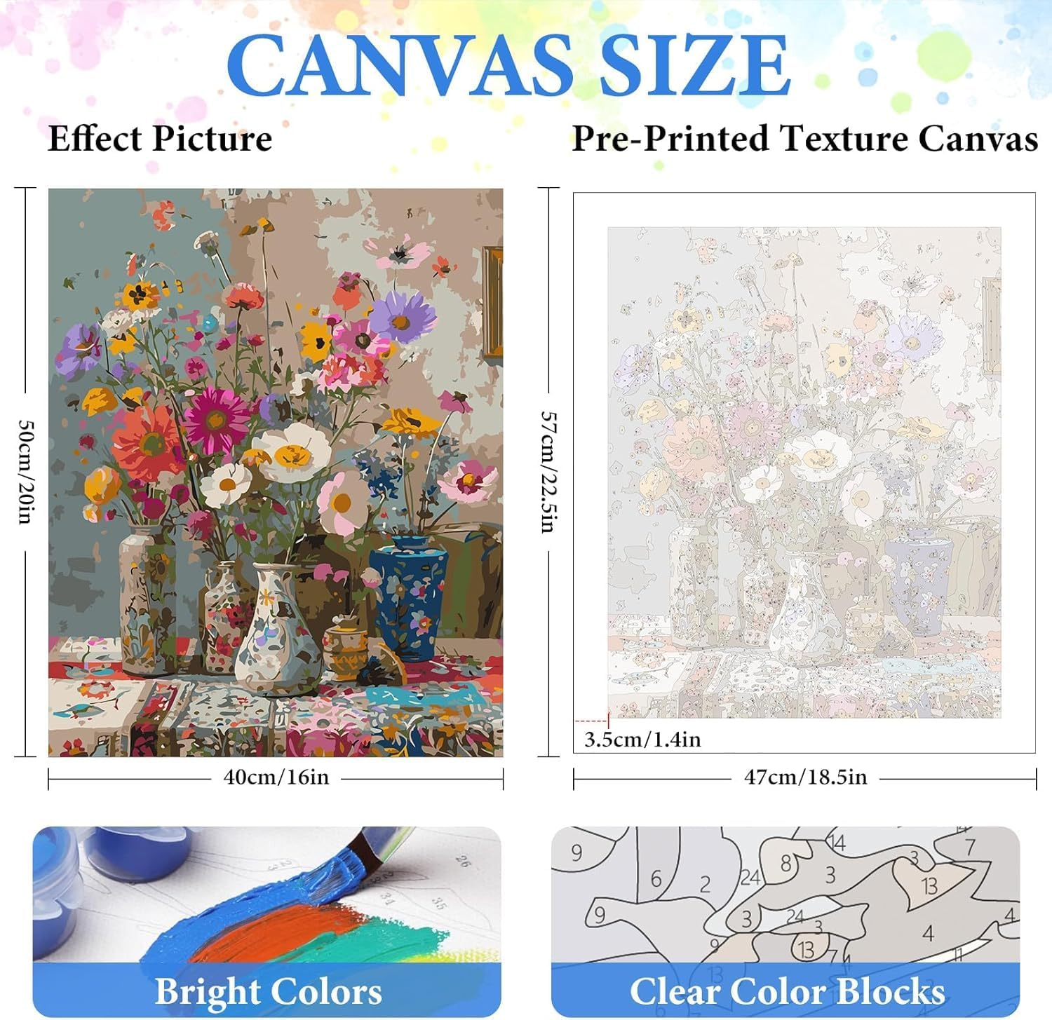 Paint by Number for Adults. Colorful Flowers Paint by Numbers for Adults Beginner Drawing Paintwork with 3 Paintbrushes Paint Canvas Oil Painting 16&rdquo; X 20&rdquo;