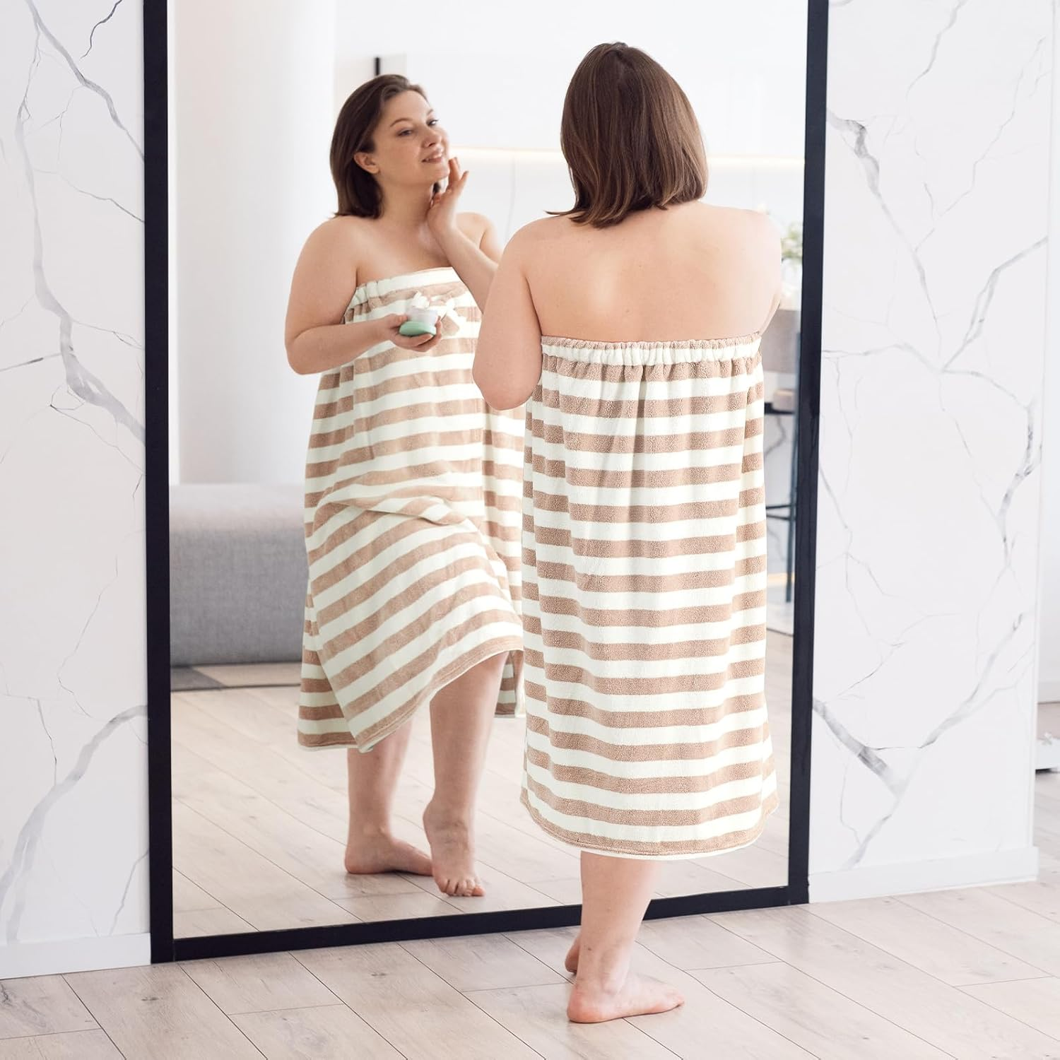 Xtinmee 2 Sets plus Size Towel Wrap with Hair Drying Adjustable Shower Wrap Bath Towel Women'S Robes Absorbent Spa Bathrobe(Coffee Color) image number 4