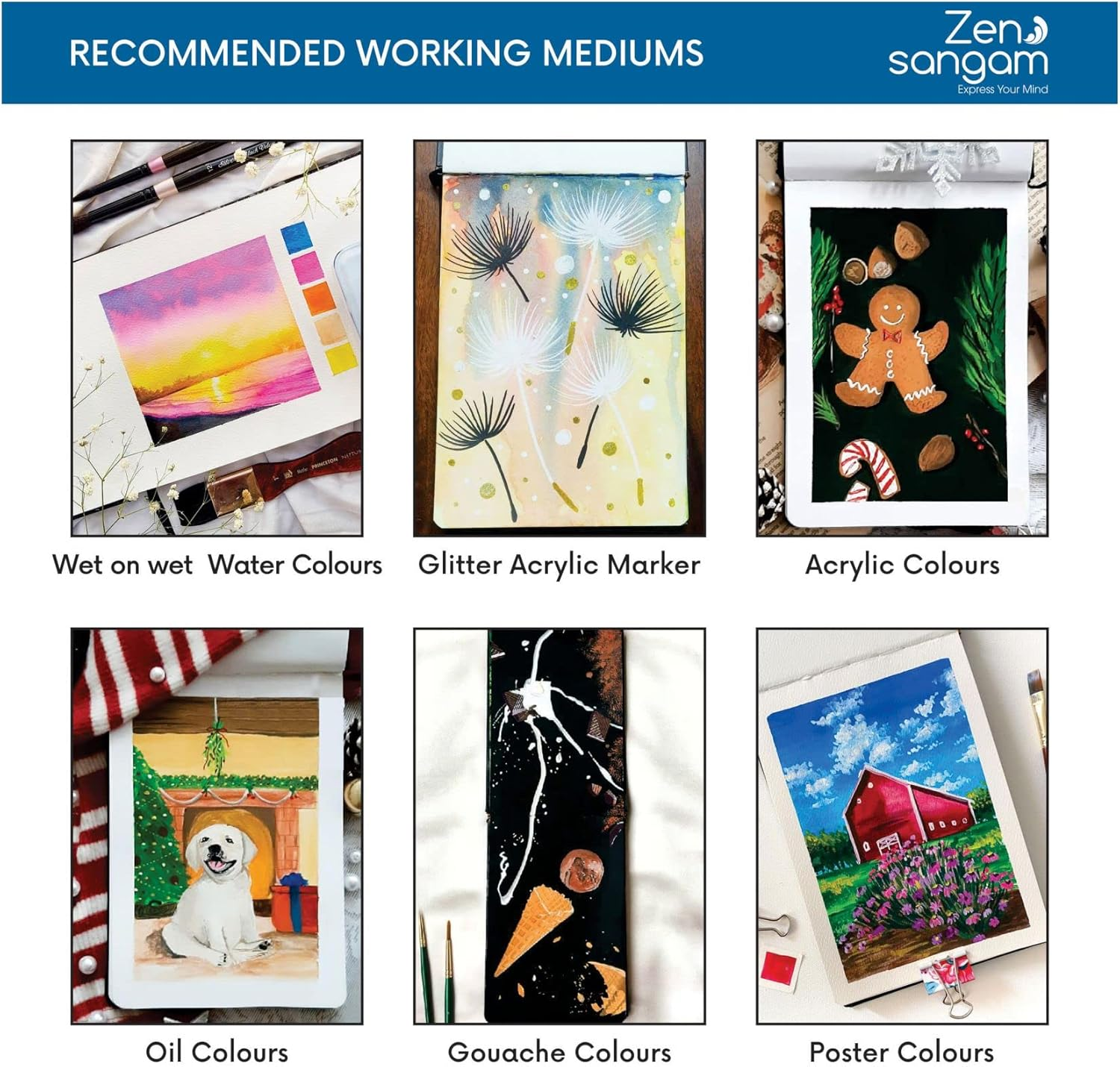 Zen Sangam Portrait A5-8.5" X 6" Watercolor Book, (50 Pages), 20% Cotton 120Lb (245GSM)- Buckram Hardcover - Black Artists Paper Pads,Acid-Free,Cold-Pressed,Drawing Sketchbook Mixed Media - Portrait image number 5