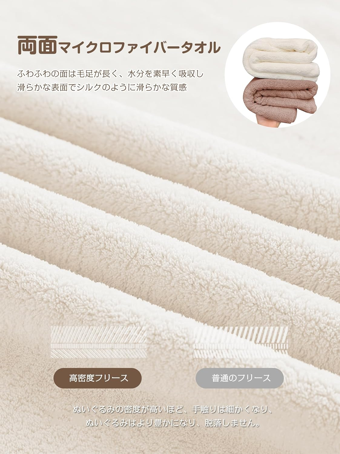 AYO Bath Towel, Set of 2, Ivory, 27.6 X 55.1 Inches (70 X 140 Cm), Large Size, Hotel Specifications, Fluffy, Fast Absorbent, Texture, Microfiber Towel, Durable, Bath Supplies, Absorbent, Quick Drying, image number 2