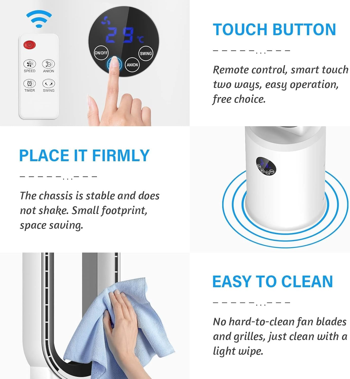 Advwin Bladeless Fan, Portable Tower Fan Electric Airflow Purifying Fan, with 24 Speeds Setting, 12H Timing, Suitable for Room, Bedroom & Office Use, White image number 3
