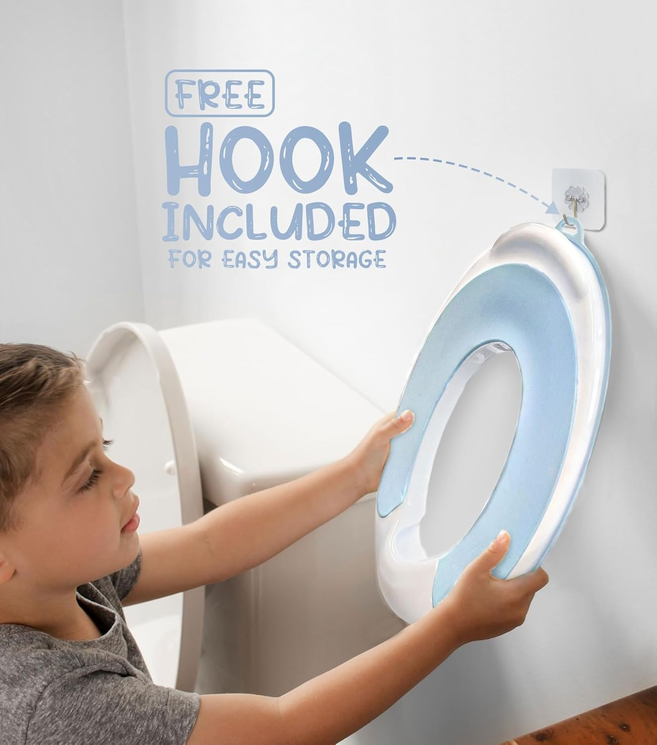 Potty Training Toilet Seat - Ultra-Stable Kids Toilet Seat with Soft Cushion, Anti-Slip Portable Potty Training Seat with Splash Guard for Boys Girls, Fits round & Oval Toilets - Blue image number 5