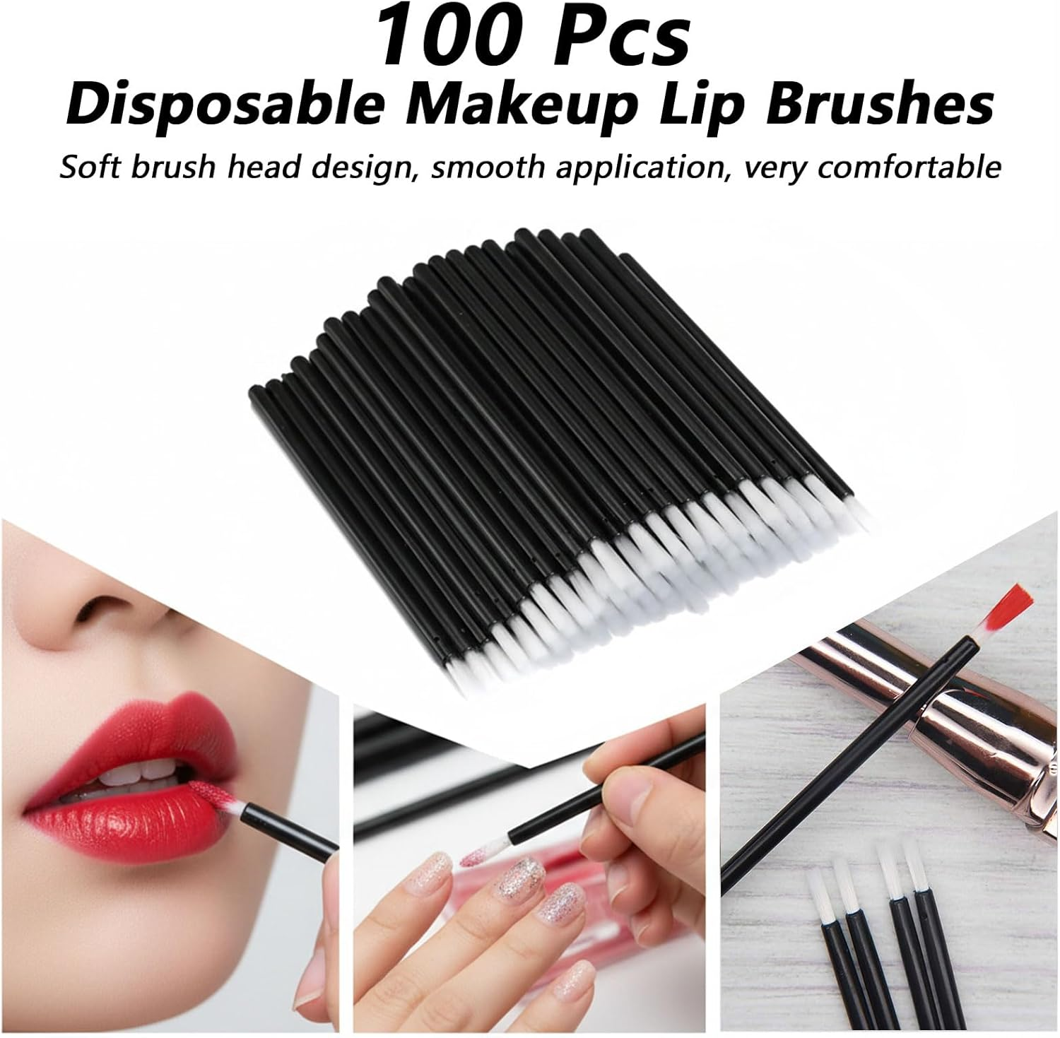 100 Pcs Mini Disposable Fiber Lip Brushes Makeup Brushes Travel Makeup Brush Beauty Tool for Lip Gloss Nail Polish - Ruibex image number 4