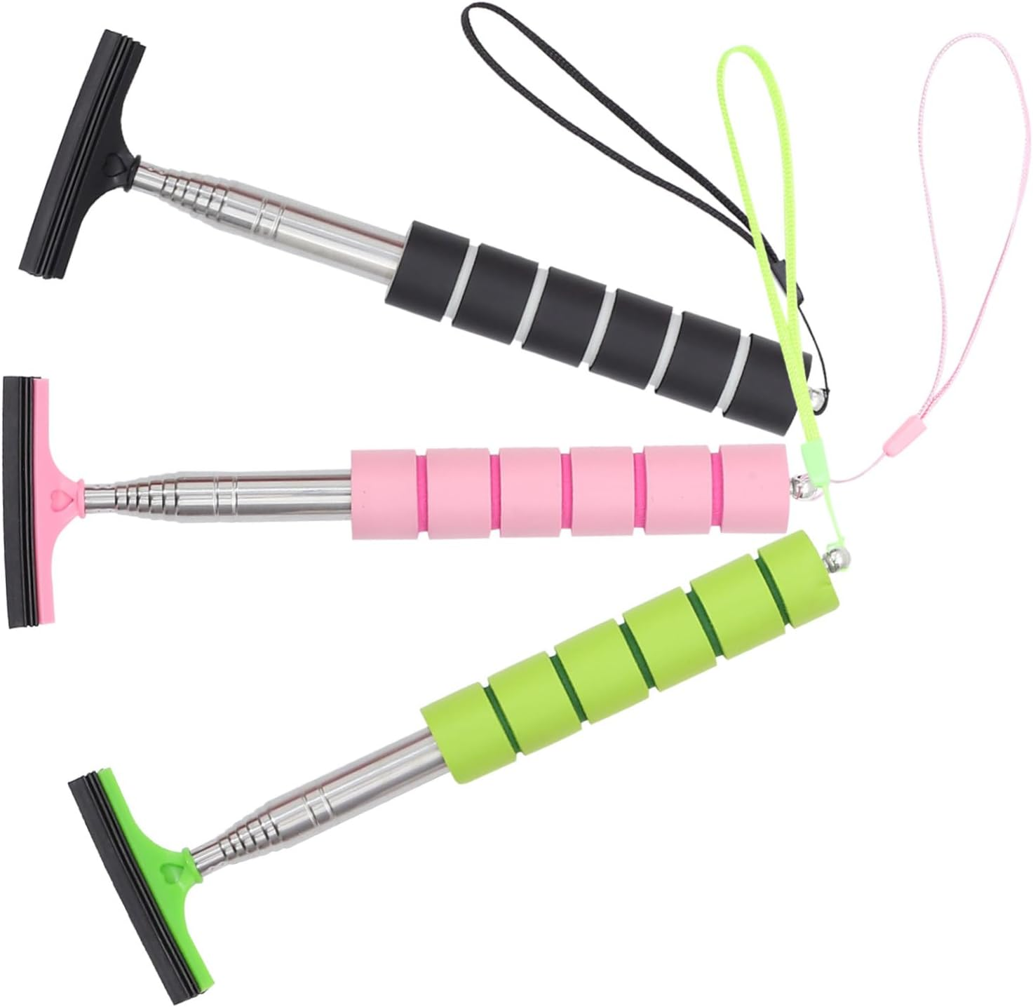 POPETPOP 3Pcs Retractable Side Mirror Squeegee and Car Windshield Cleaner Tool Set with Telescopic Handle, Multi-Color for Automotive Exterior Glass Cleaning and Rear View Mirror Care