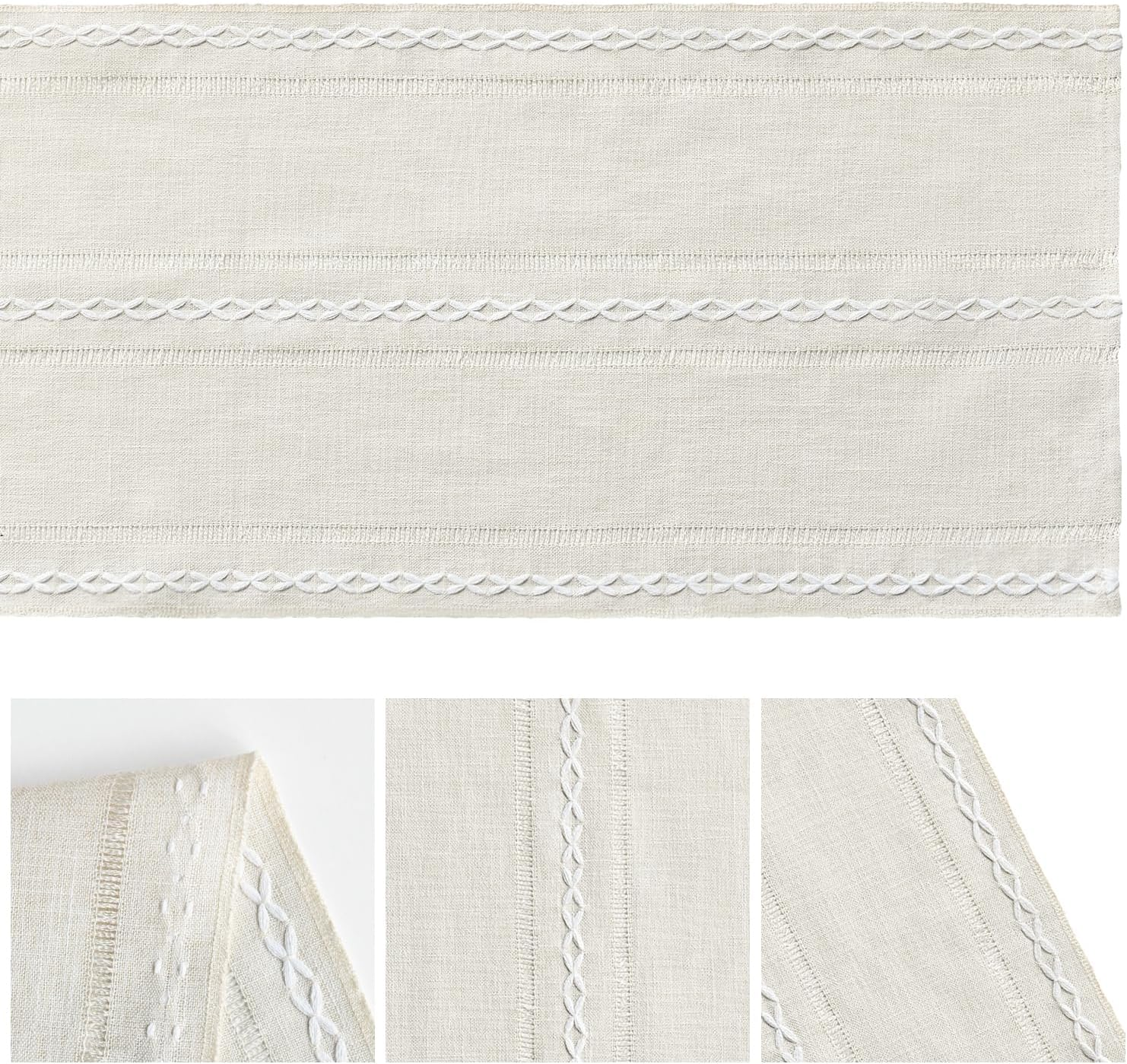 Artoid Mode Beige Rustic Cotton Linen Table Runner, Seasonal Embroidered Hollow Kitchen Dining Table Decoration for Home Party Decor 13X72 Inch image number 6