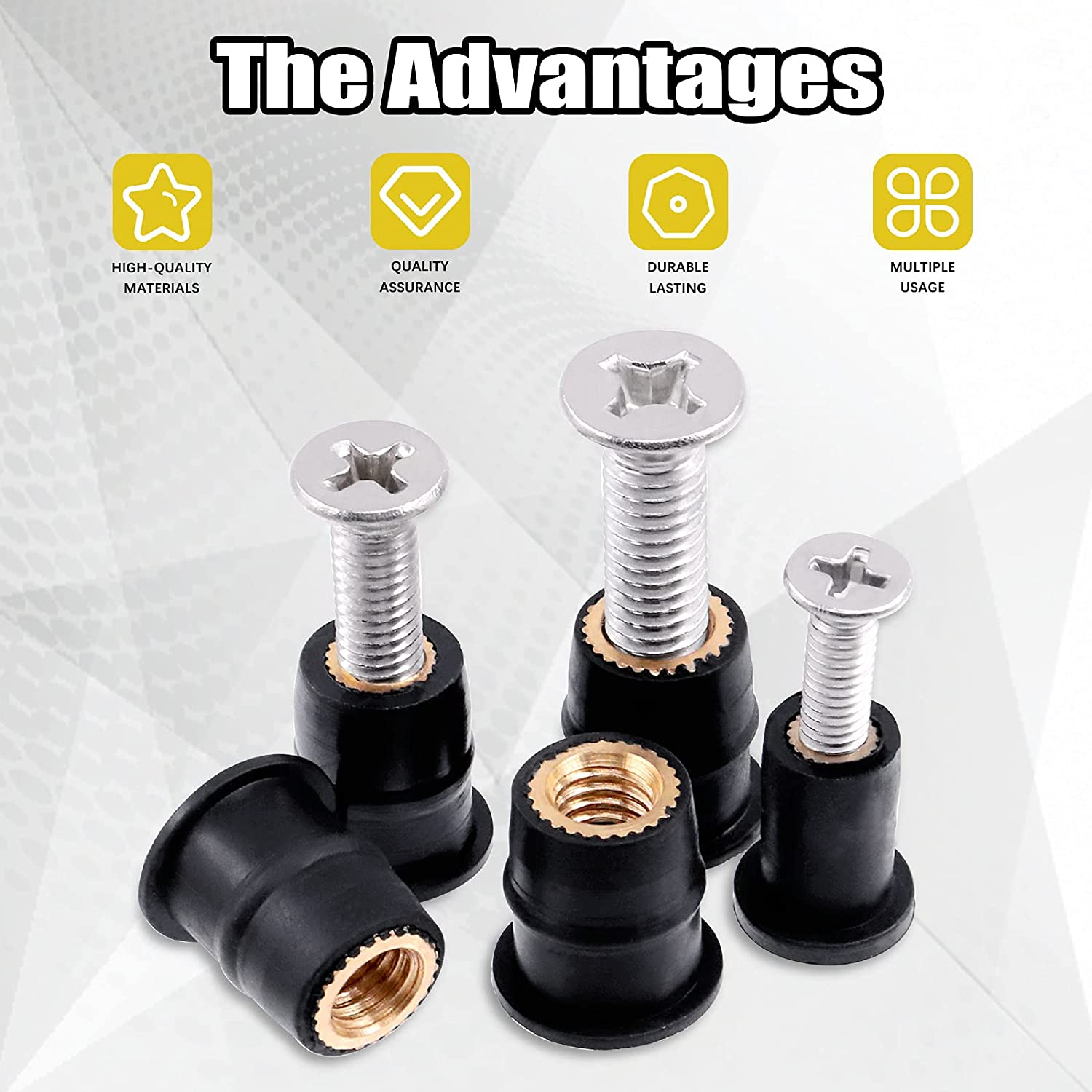 60Pcs M4 M5 M6 Well Nut Expansion Nuts and 304 Stainless Screw Rubber and Steel Parts Windscreen Nuts Accessories for Motorcycle Kayak Boats image number 4