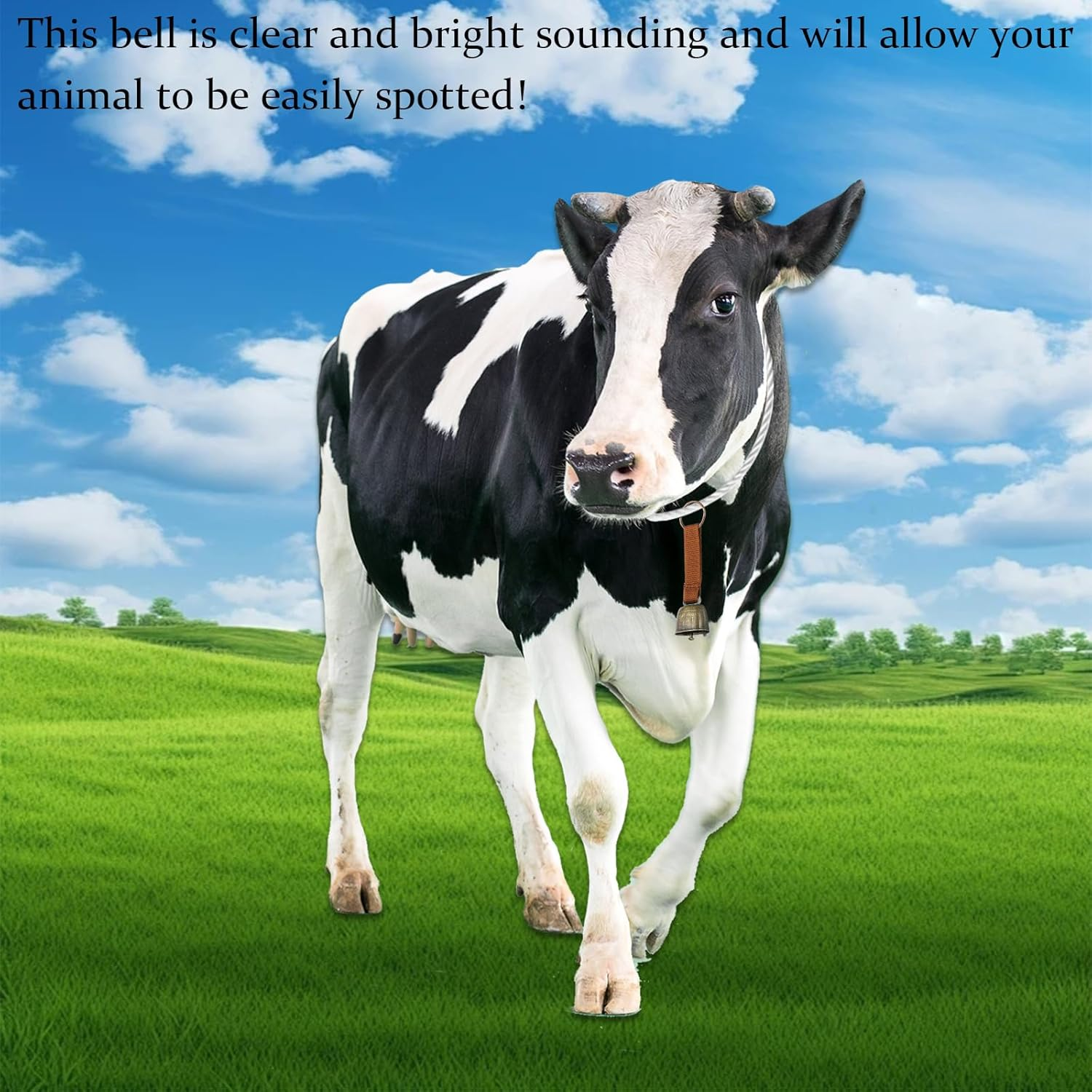 2 Pieces Small Cow Bell for Dog Collar, Loud Bear Bells with Leather Button Strap, Cow Horse, Sheep Willow Copper Bells, Pet Brass Bells Tracker Noisemaker, Bronze Bell for Crafts - Green image number 7