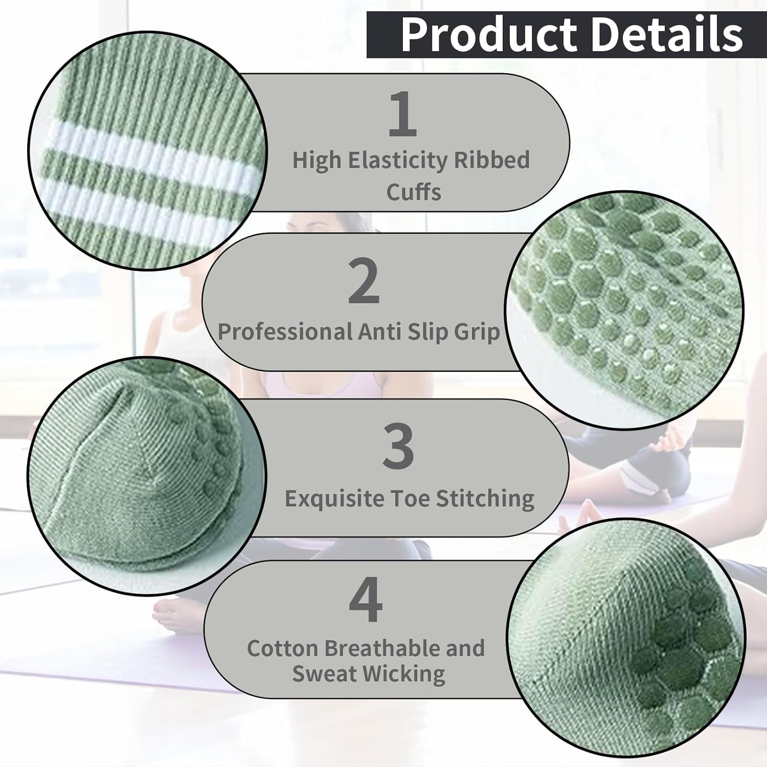 8 Pairs Variously Colored Yoga Socks with Grips Pilates Workout Socks Ballet Dance Socks Crew Socks Silent Socks Professional Non-Slip Floor Socks Shock Absorption Cushioning Socks for Men Women image number 1