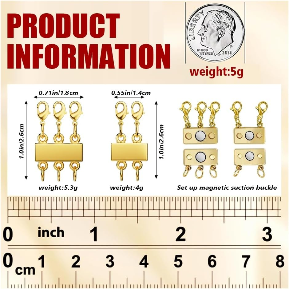 2Pcs Necklace Layering Clasp,Multi Necklace Layering Clasp Multi Strand Necklace Clasps,Closures Separator Detangler Connector for Jewelry (Gold) image number 2