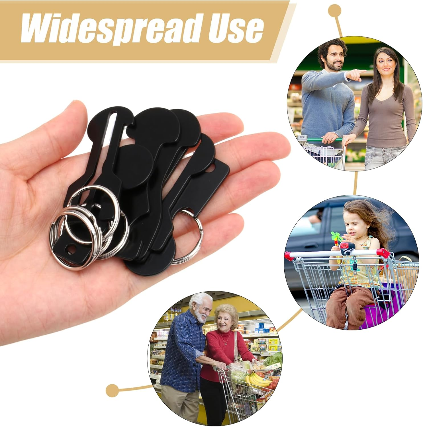 6 Pcs Australia Shopping Trolley Release Key Set, 3 Shape Designs with Stainless Steel Construction & Bottle Opener Feature, Trolley Token Keyring for Supermarket Cart Access (Black) image number 1