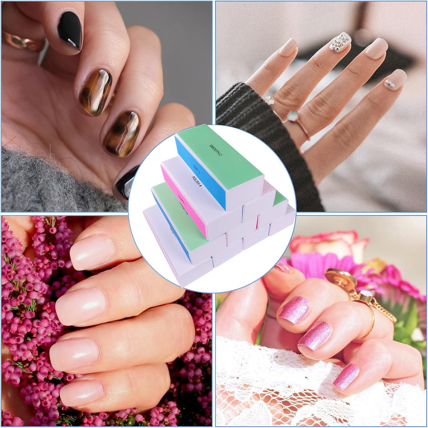 4 Way Nail Buffer Block (10 Pcs), Nail Shine Buffers Blocks Files for Natural and Acrylic Nails Smoother Buffing Block Polisher Fingernail File Buffer 120/240/600/3000 Grit for Buffing Shinning image number 1