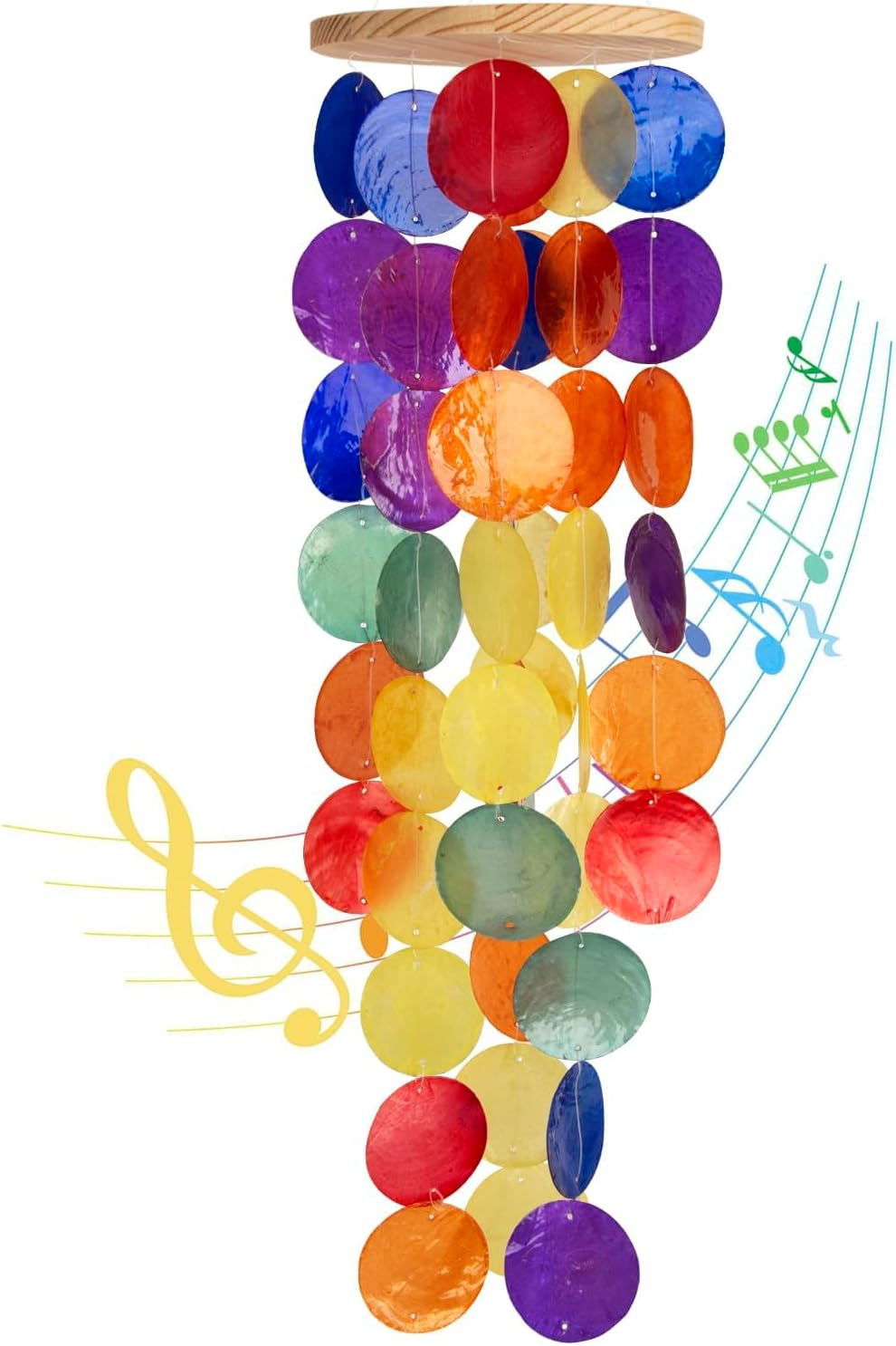 Wind Chimes for outside - Handcrafted Rainbow Capiz Shells Windchime Coastal Style Decor for Indoor/Outdoors, Garden Decor, Great Present for Women, Wind Chimes Lovers and More