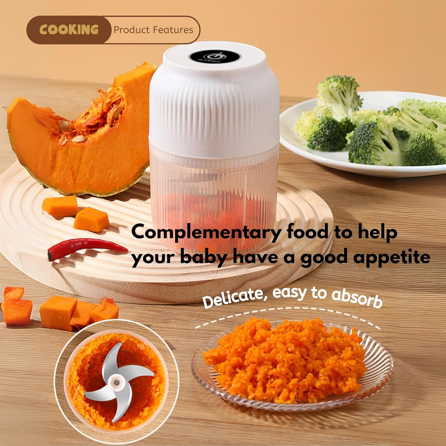 Mini Electric Garlic Beater and Chopper, 300Ml Mini 4 Blade Meat Grinder, Cordless Meat Grinder, Egg Beater. Portable, Rechargeable, for Vegetables, Peppers, Onions, Spices and Nuts (Blue, 300ML) image number 3