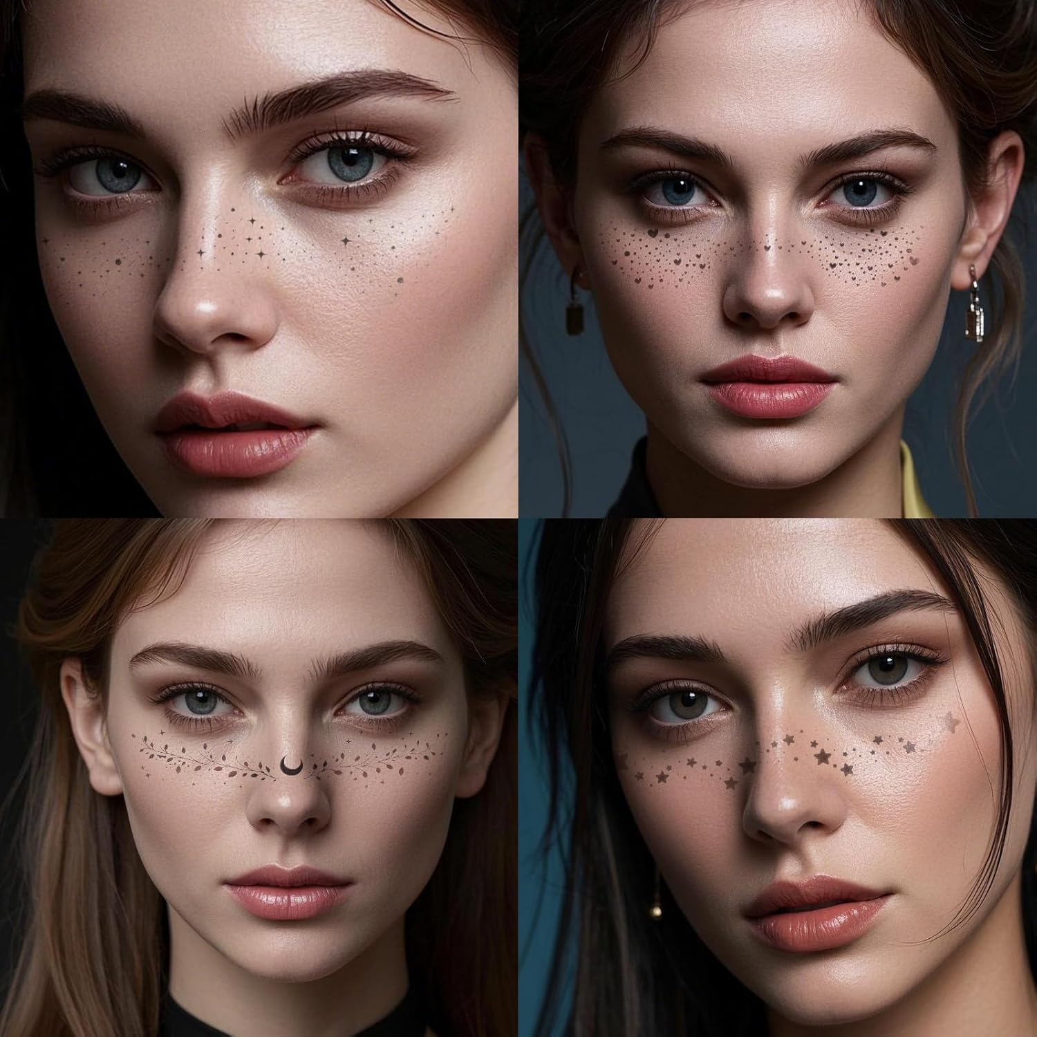 Lasuroa 16Pcs Temporary Glitter Face Tattoos Freckles, Waterproof Face Glitter Speckles Glow up Sparkle Makeup Patches for Festival Carnival Party (Silver) image number 6