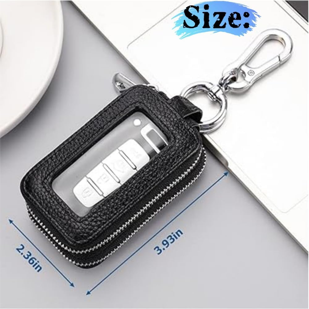 Fabselection Car Key Case Holder Leather Pouch Zipper Purse Car Key Holder（Black） image number 3